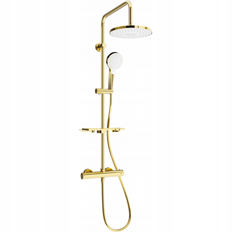 Mexen KT05 stenová sprchová súprava s dažďovými tryskami a batériou, zlatá