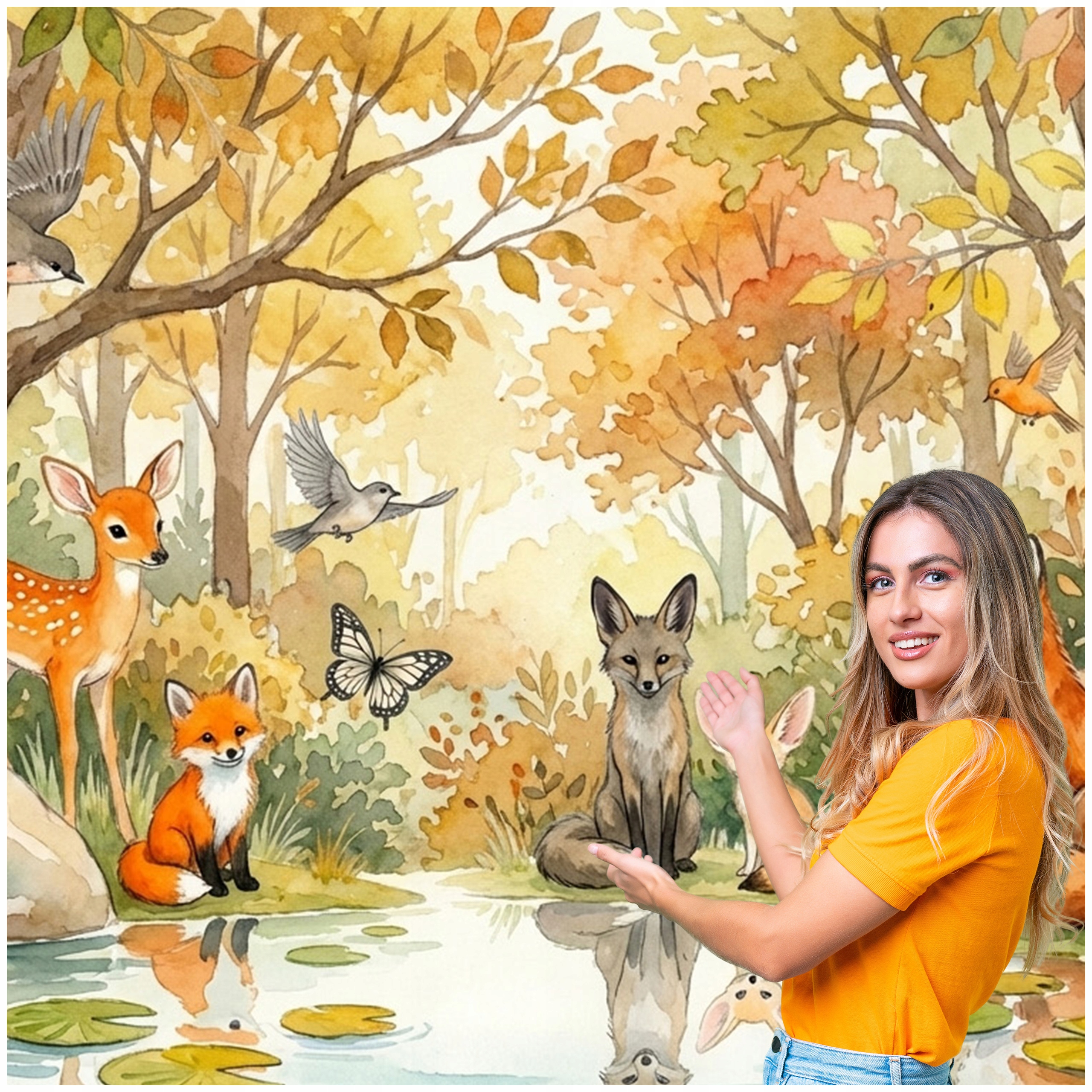 Fototapeta Pro Děti Les Zvířata Liška Srnka 294x260 DD19F