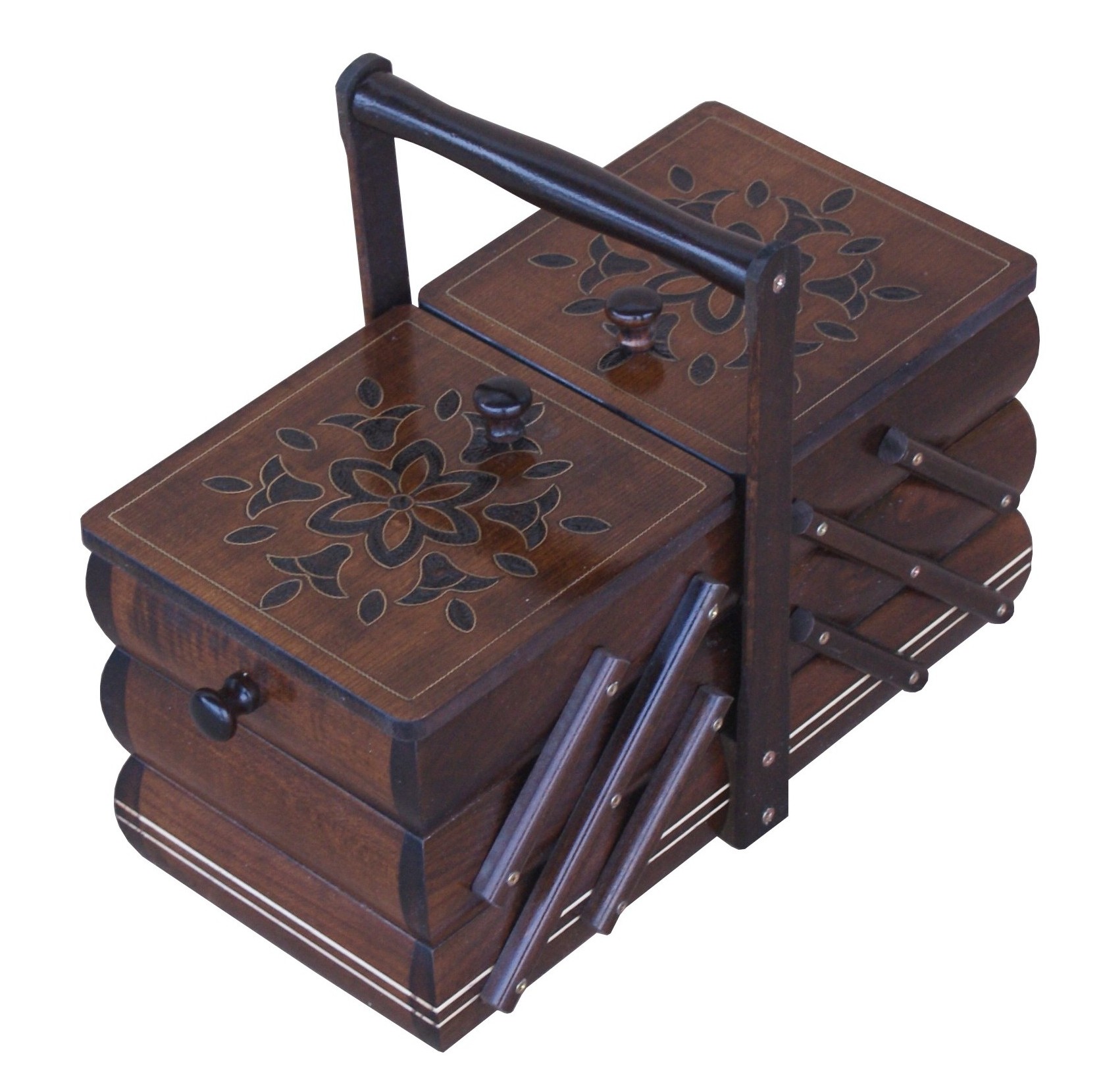 Nitírka Dřevěná Vykládaná Střední Kufřík Hnědá