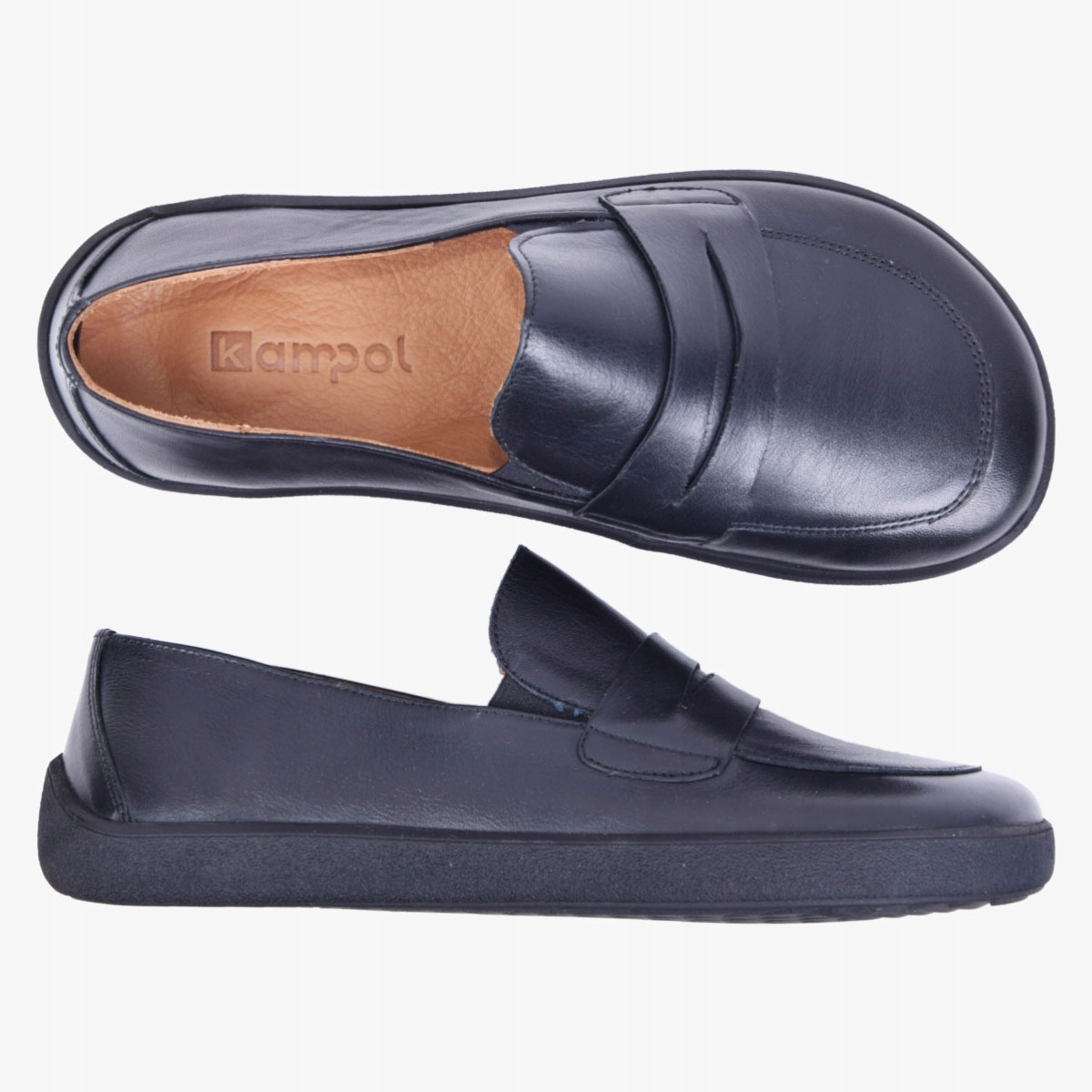 Mokasyny Barefoot Buty Damskie Skórzane Szerokie Czarne Kampol 39