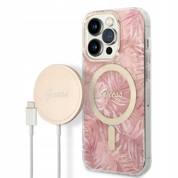 Sada Guess GUBPP14LHJEACSP Case+ Charger pro iPhone 14 Pro 6,1" růžová/pink