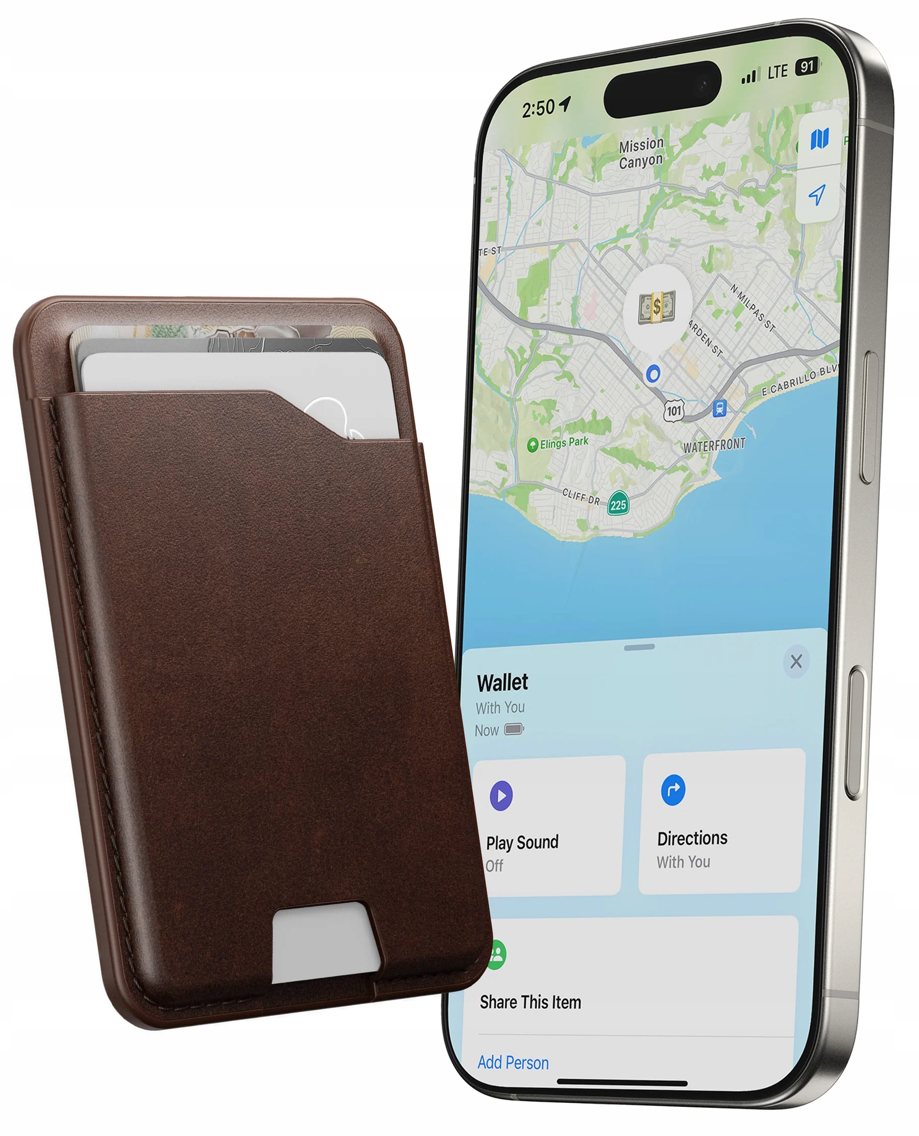 Peňaženka Nomad z prírodnej kože na 4 karty, magnetická MagSafe