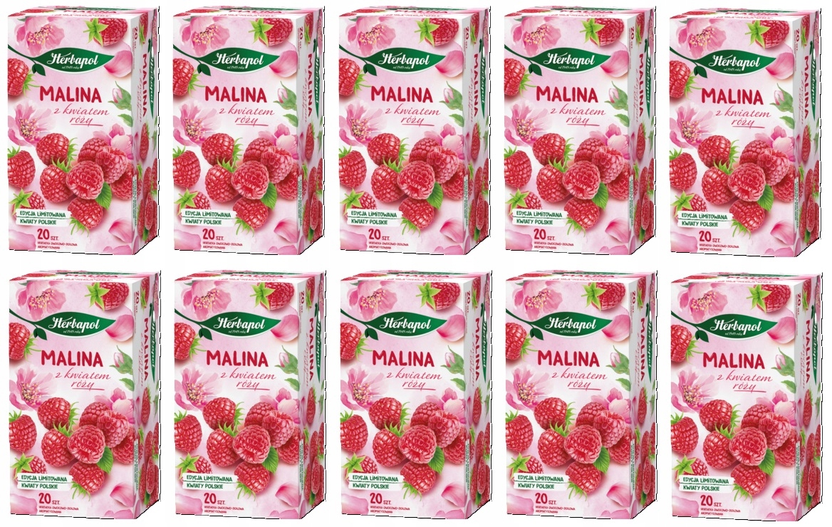 10x 46g Herbapol herbatka owocowa malina z kwiatem róży Karton