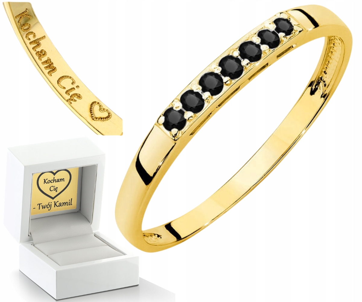 Zlatý Prstýnek S Černými Brilianty Gravírování Bonus 585 Dárek
