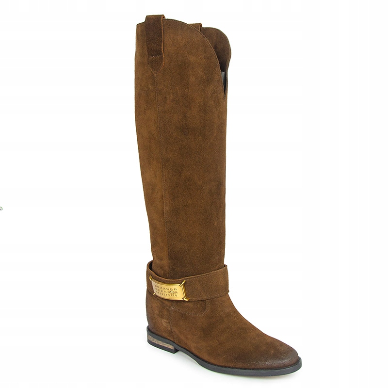 Carinii B9713 Kozačky Koturn Kůže Semiš Hnědá 37