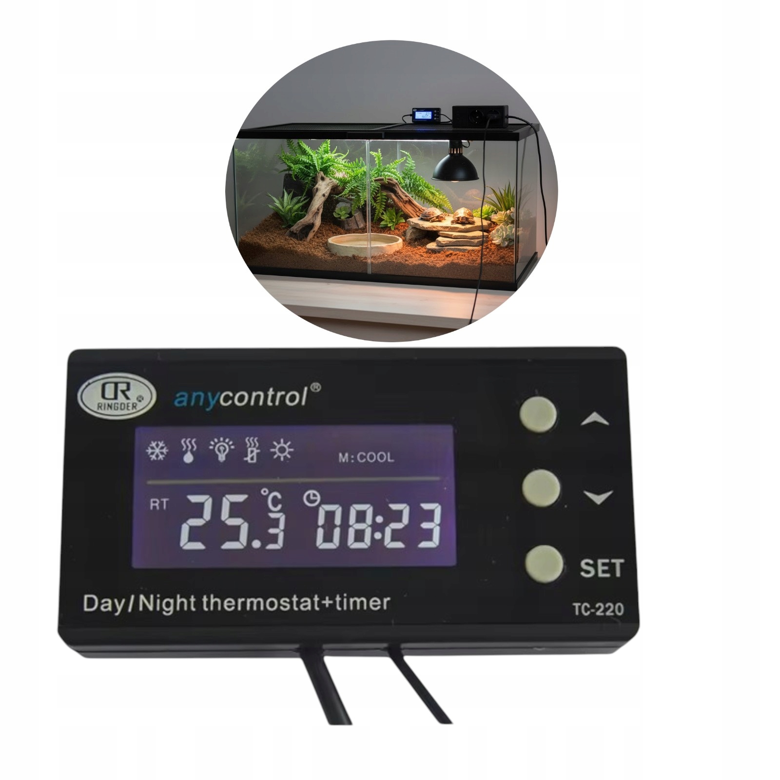 Ringder TC-220 Elektroniczny Termostat Z Timerem 2w1 LCD 220V Do Terrarium