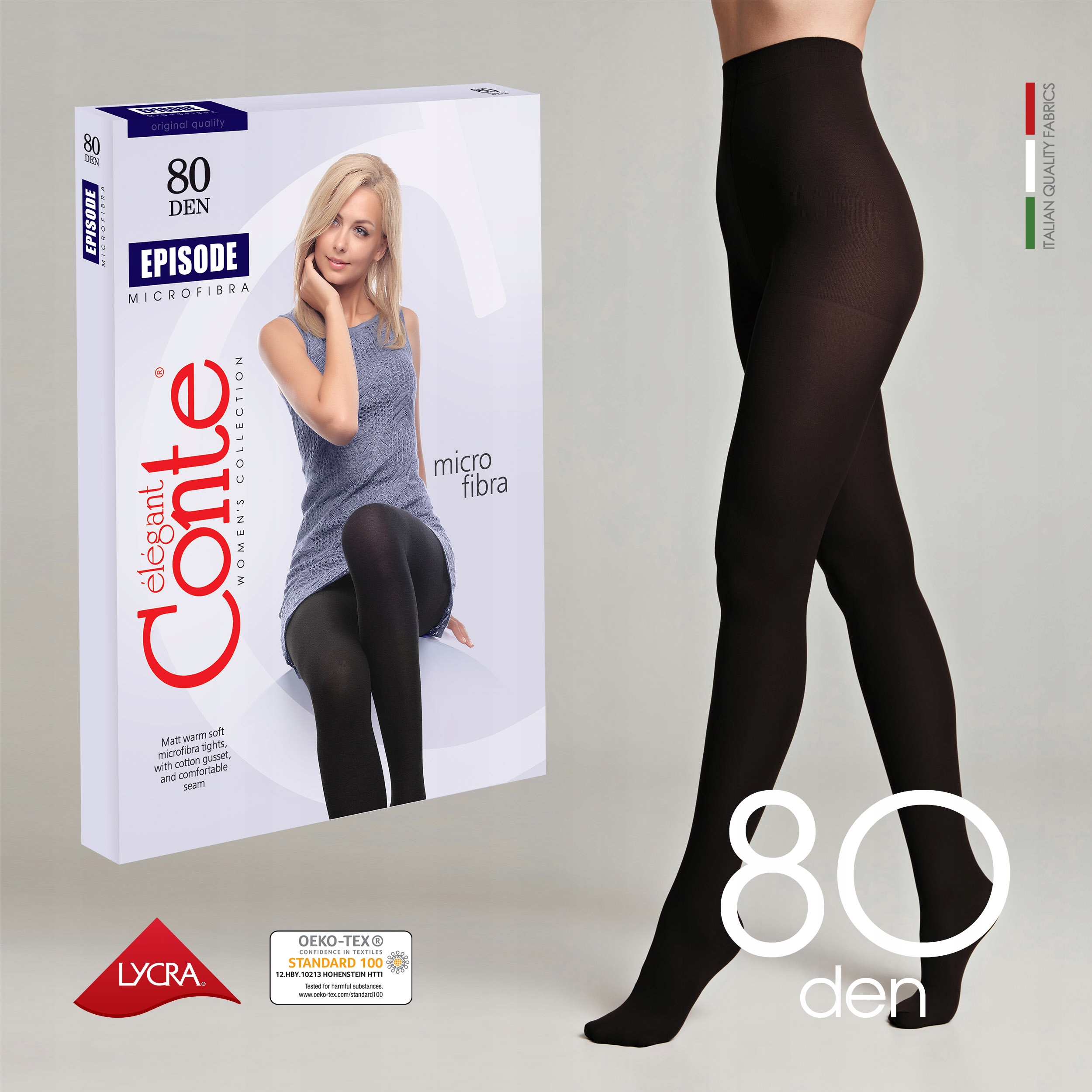 GRUBE RAJSTOPY 80 DEN Z MIKROFIBRY matowe Conte EPISODE damskie LYCRA Wykończenie matowe