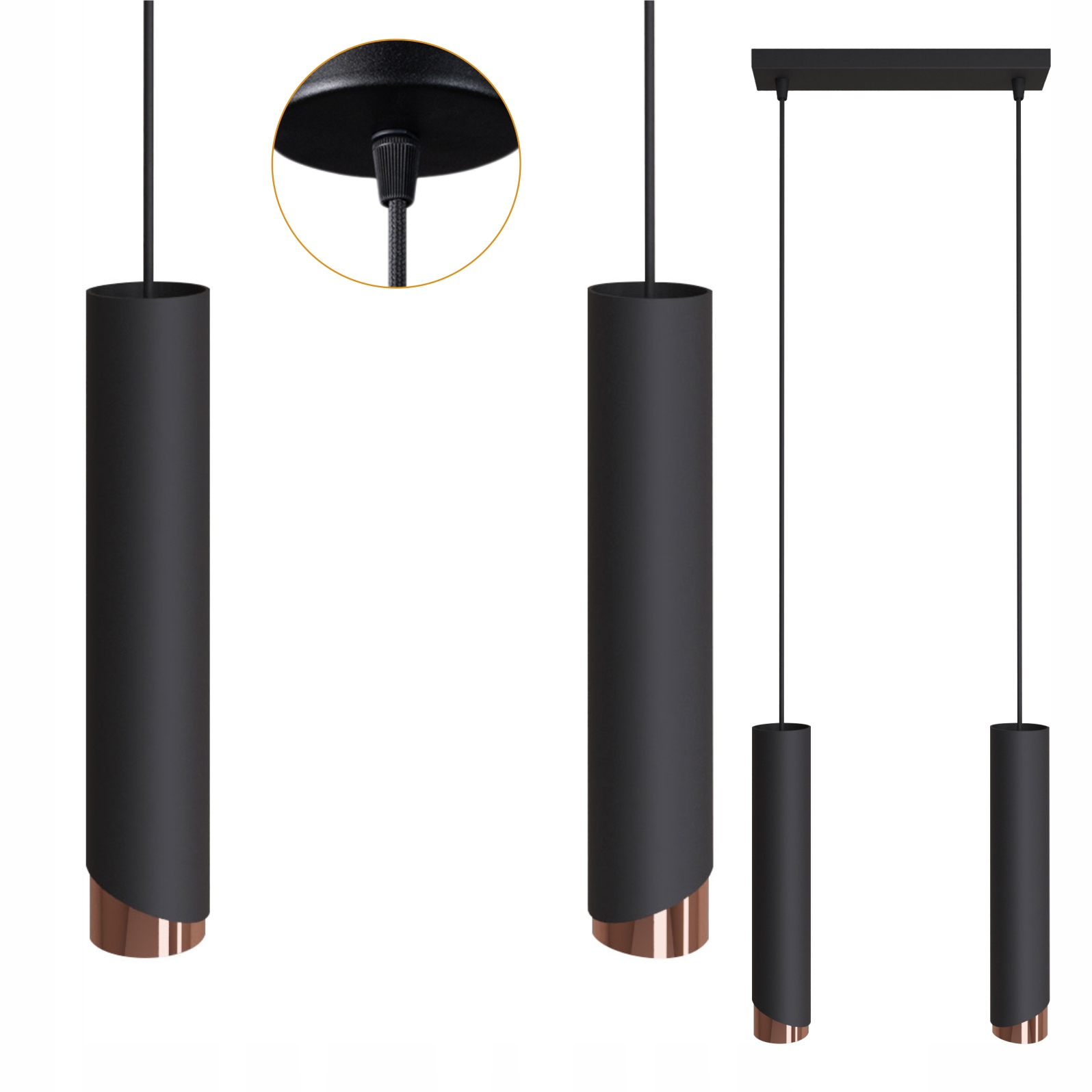 Závěsná stropní lampa GU10 převis loft Bragi II Černá Měděná Tuba Spot