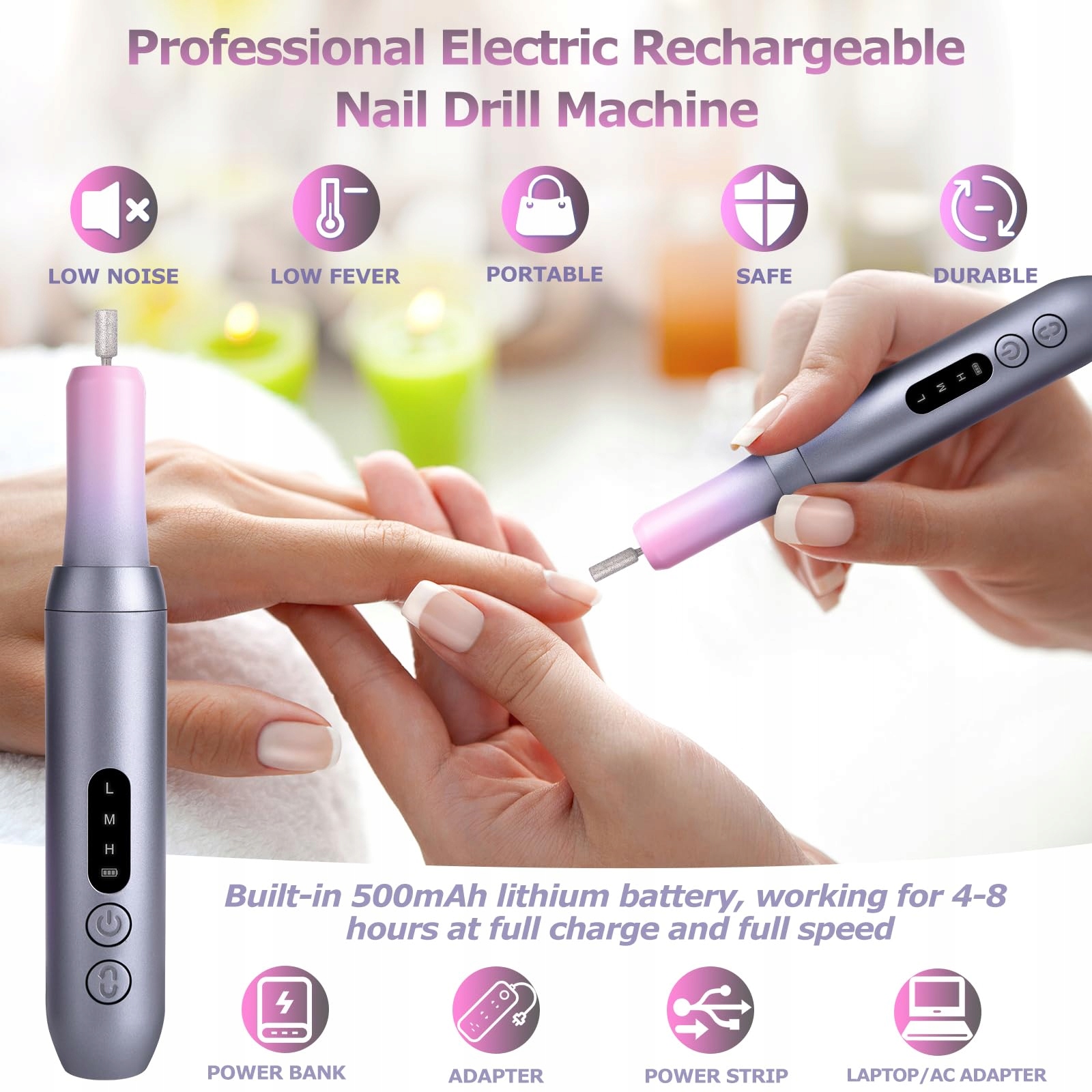EVILTO Zestaw Do Manicure Pedicure Bezprzewodowy Pilnik Elektryczny USB — miniatura 5
