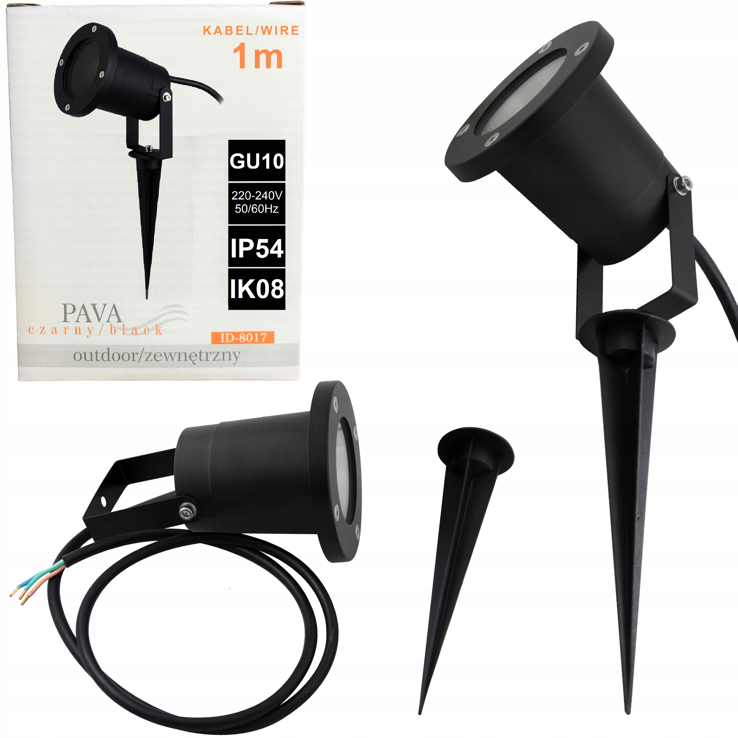 

Naświetlacz Ogrodowy IP54 GU10 230V Kabel 1 Metr