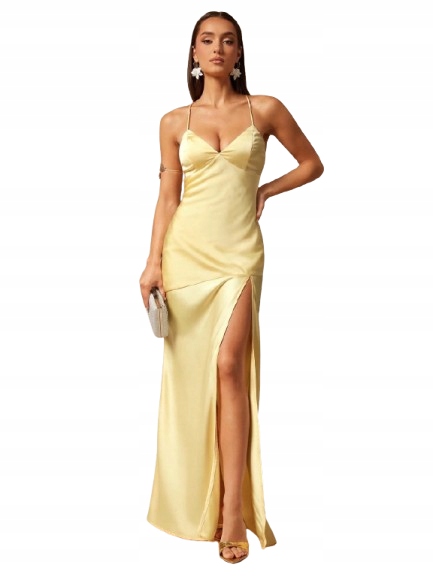 Dlouhé zavinovací Šaty Shein s ramínky a rozparkem, velikost Xs 1JA