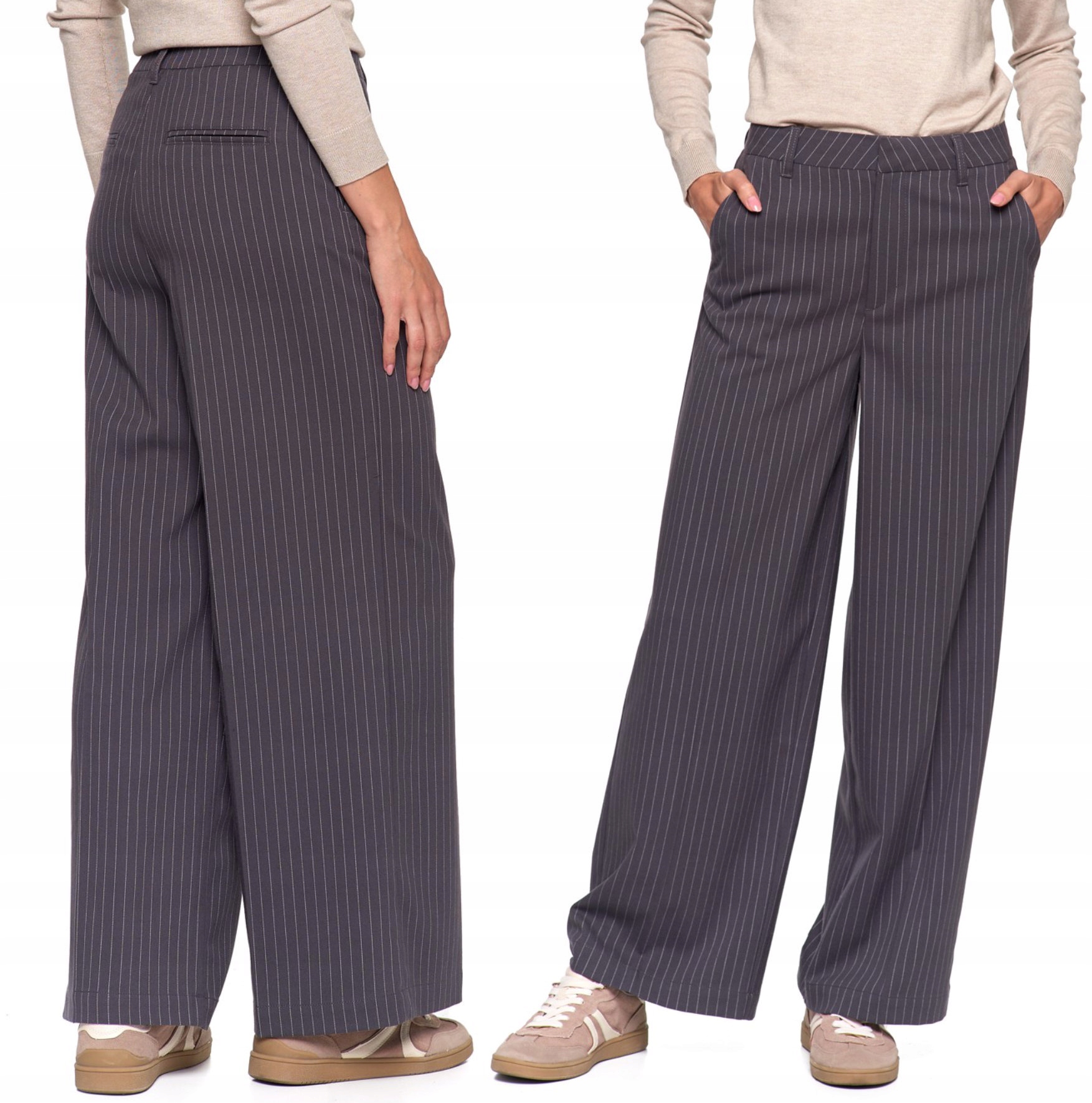 Spodnie Damskie Na Co Dzień Z Szeroką Nogawką Kobiece Moraj Szare M