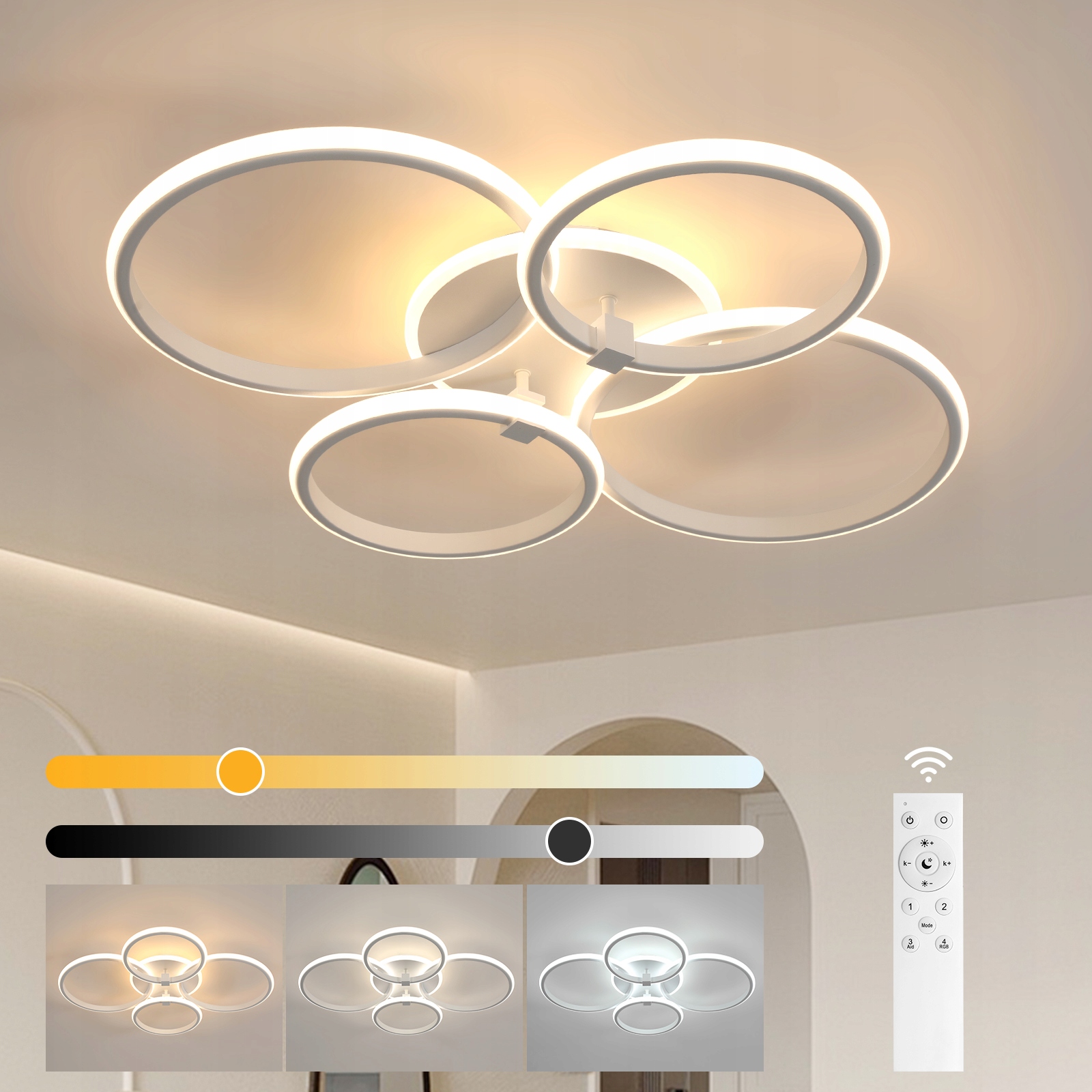 Led Stropní Svítidlo Lustr Bílý do Obýváku Moderní Stmívatelné Dálkové Ovládání 39W
