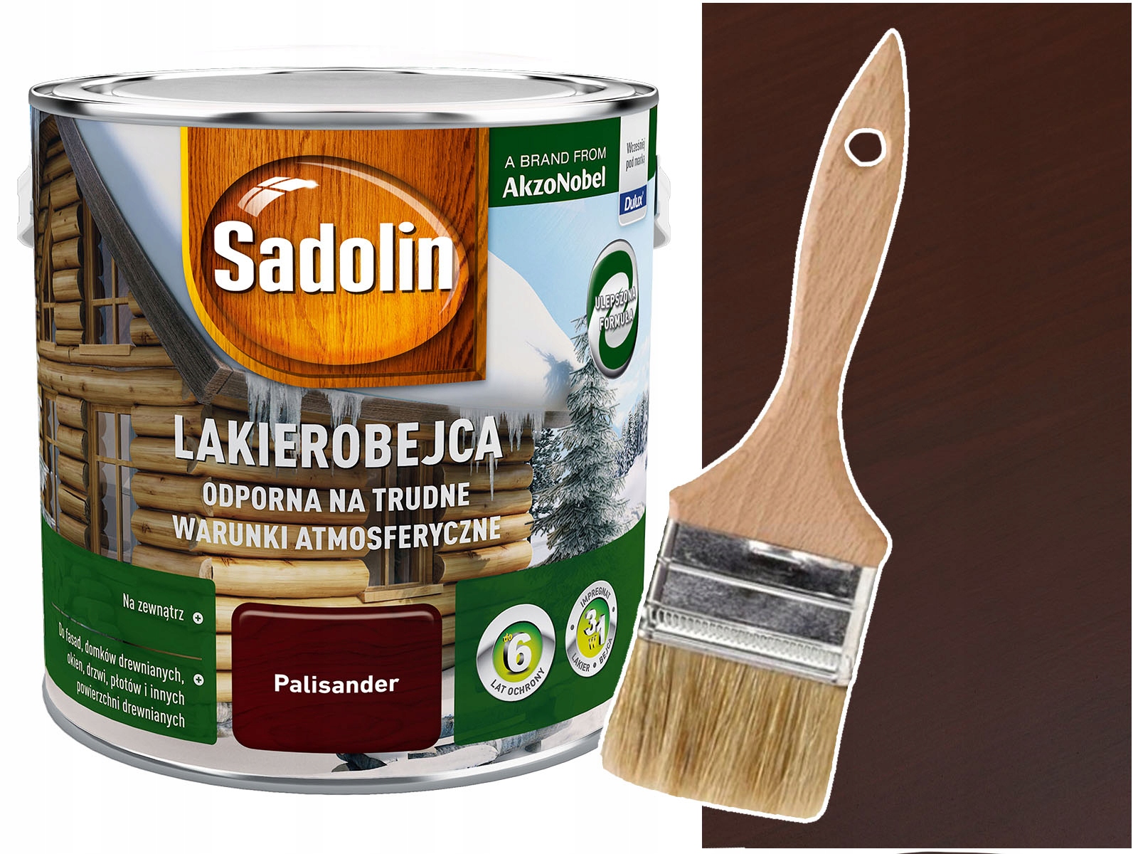 Sadolin Lakierobejca ODPORNA Palisander 2,5L Funkcje wodoodporna dekoracyjna odporność na ścieranie zapobiega ciemnieniu odbija światło/ ochrona uv