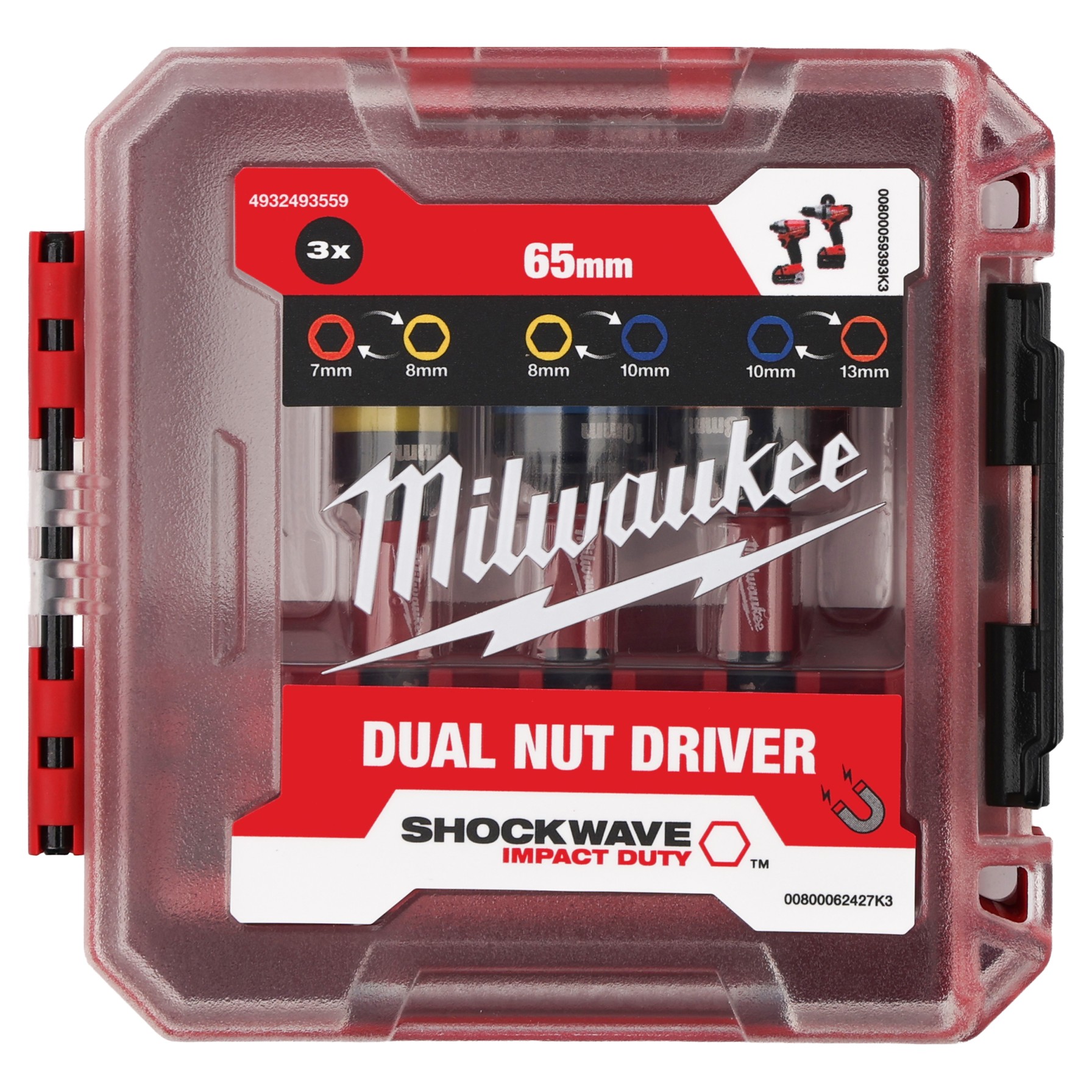 Sada rázových nástavců 65 mm Milwaukee dvojité magnetické 7 8 10 13 mm