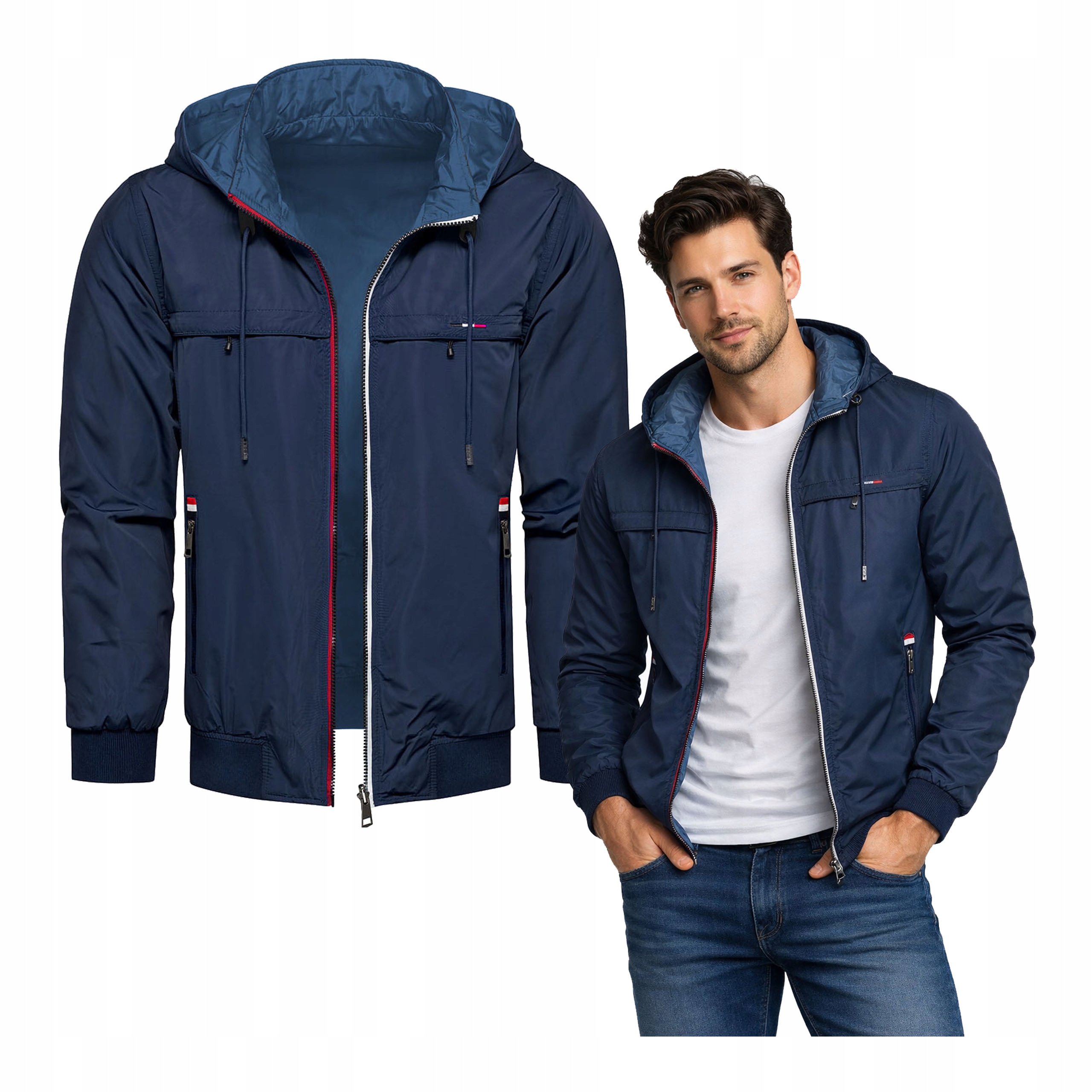 Pánská jarní bunda větrovka přechodová oboustranná námořnická modrá modrá M