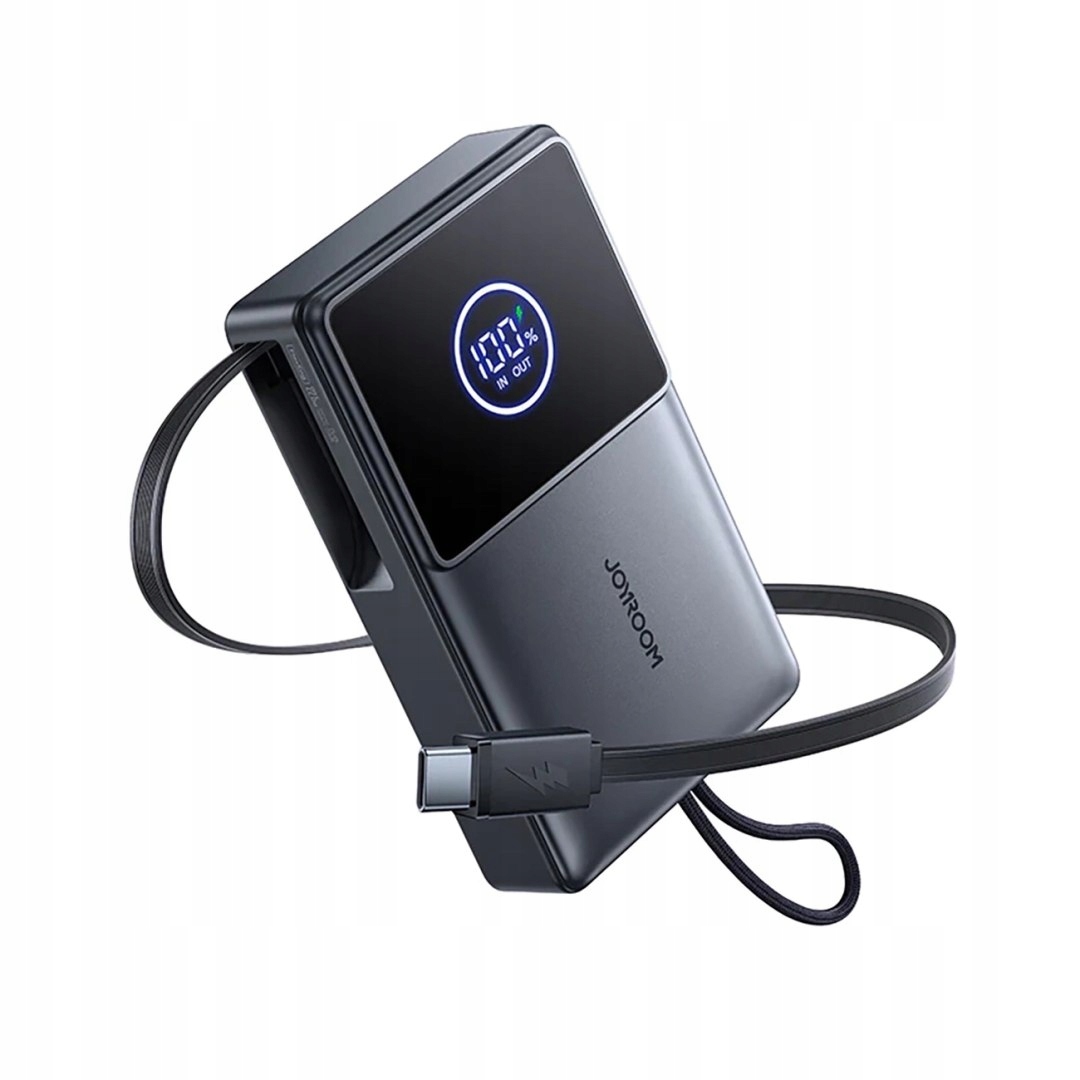 Powerbanka 10000 mAh 22.5 W s navíjecím kabelem Usb-c černá