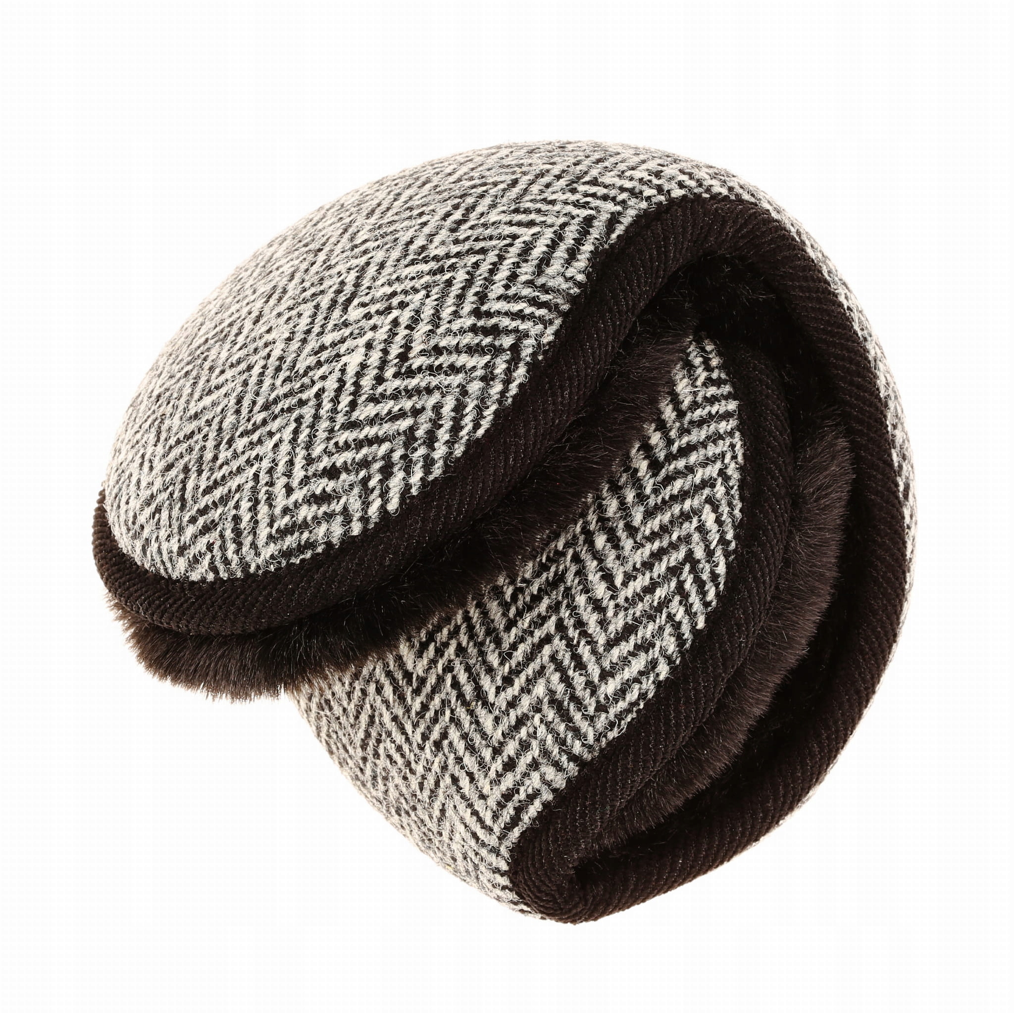 Náušníky zimní šedé černo-bílé s pepitkou z vlny Harris Tweed s oc