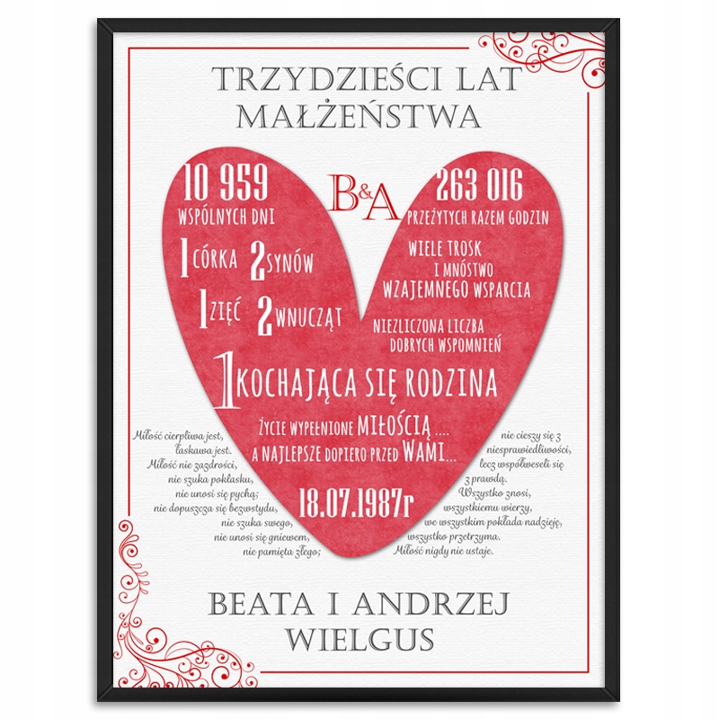 

dowolna rocznica ślubu plakat ramka a3