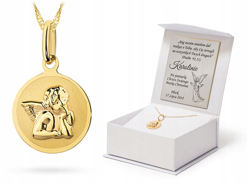 Zlatý Řetízek pr. 585 Medailon Anděl Gravírování