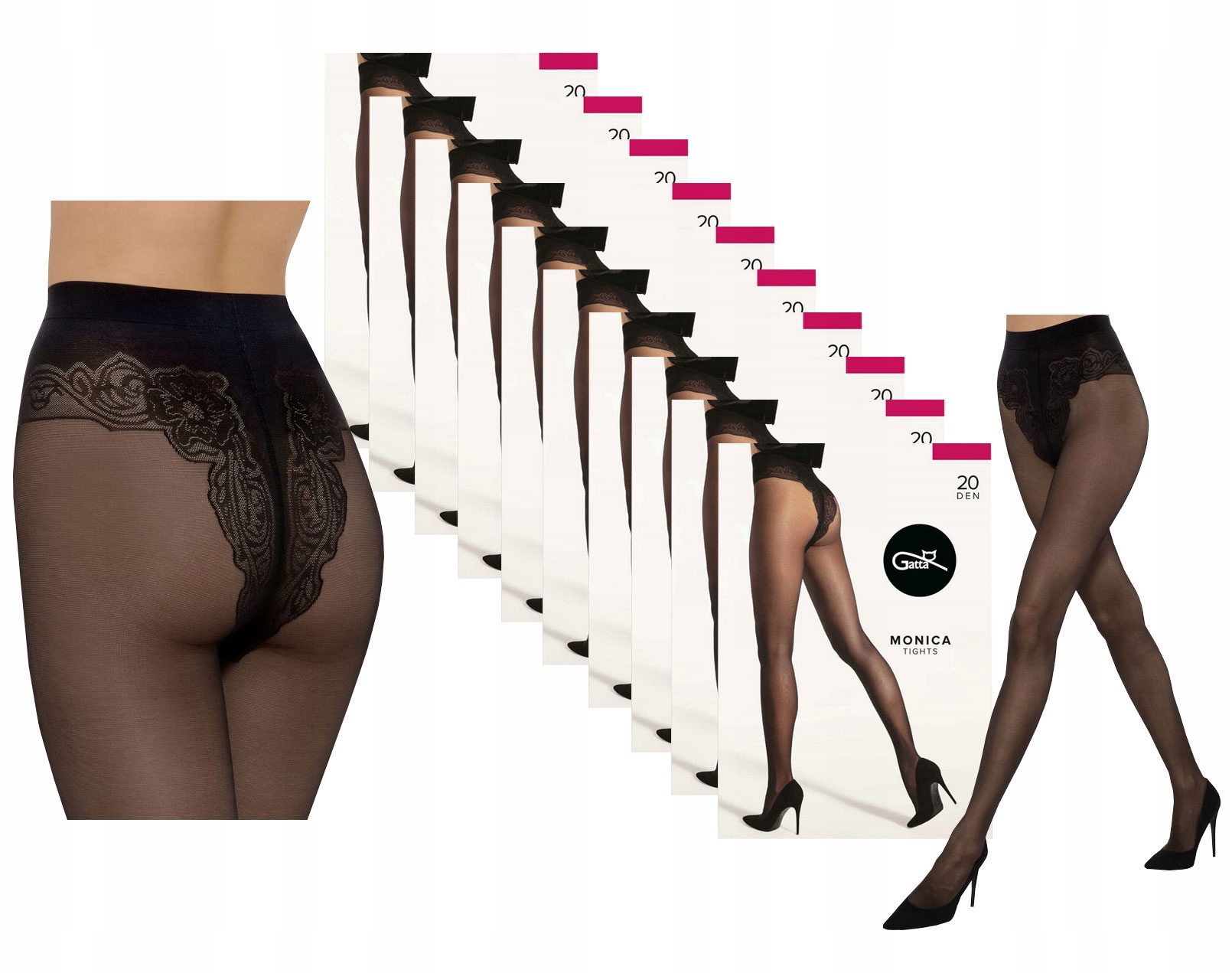 Gatta Matné Punčocháče S Ozdobavou Monica 10 Kusů Černé 4-L