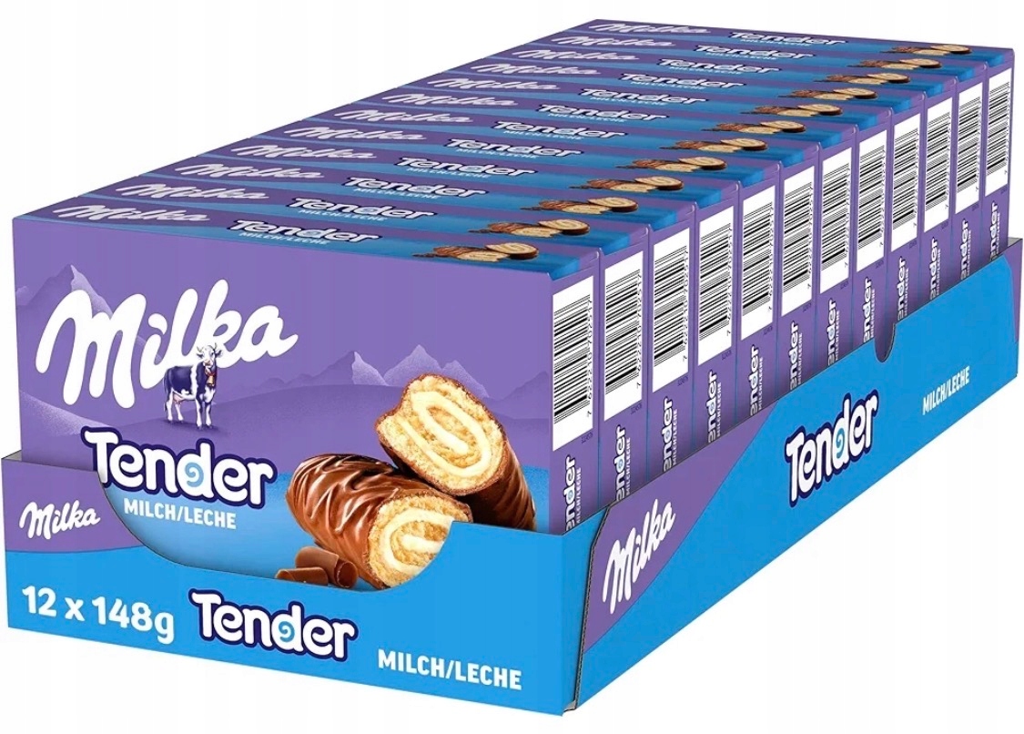 Levně 12 x Milka Tender čokoládové sušenky s mléčnou náplní z Německa 4x37 g