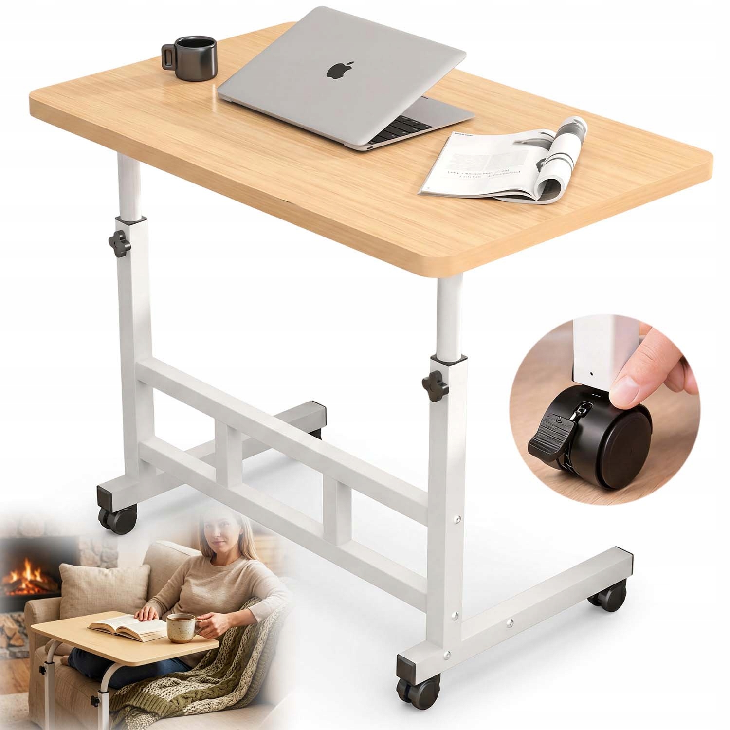 Stolek Pod Notebook Na Kolečkách Mobilní Projektor 4 Kolečka Nastavitelný 62-82 CM