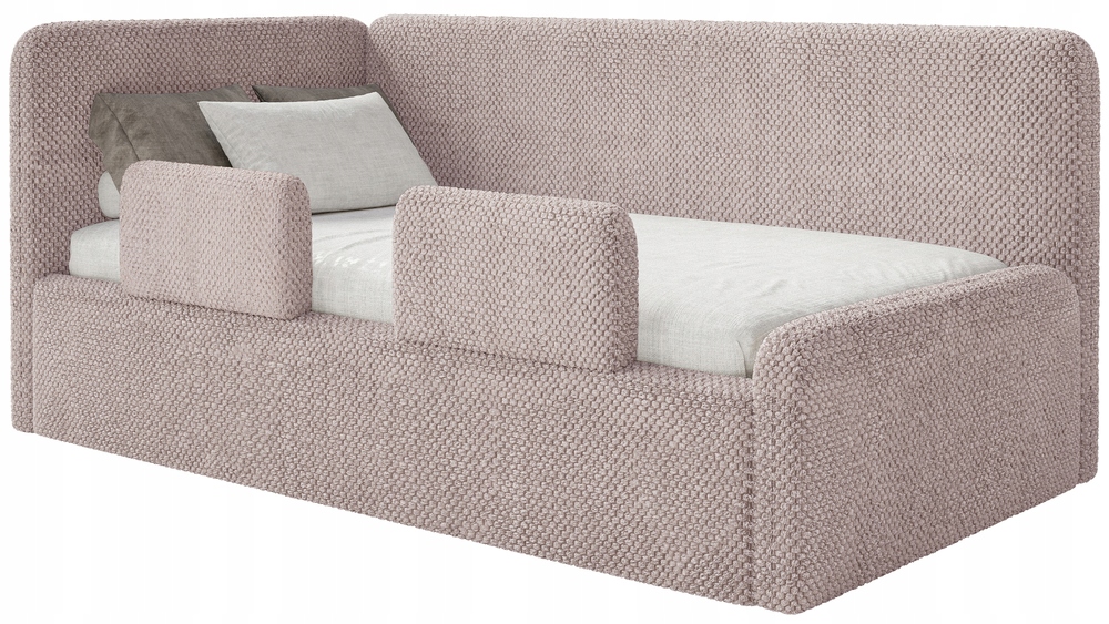 Postel pro mláděž 90x200 cm Fanklo pudrová růžová plyšová matrace s levými zábranami