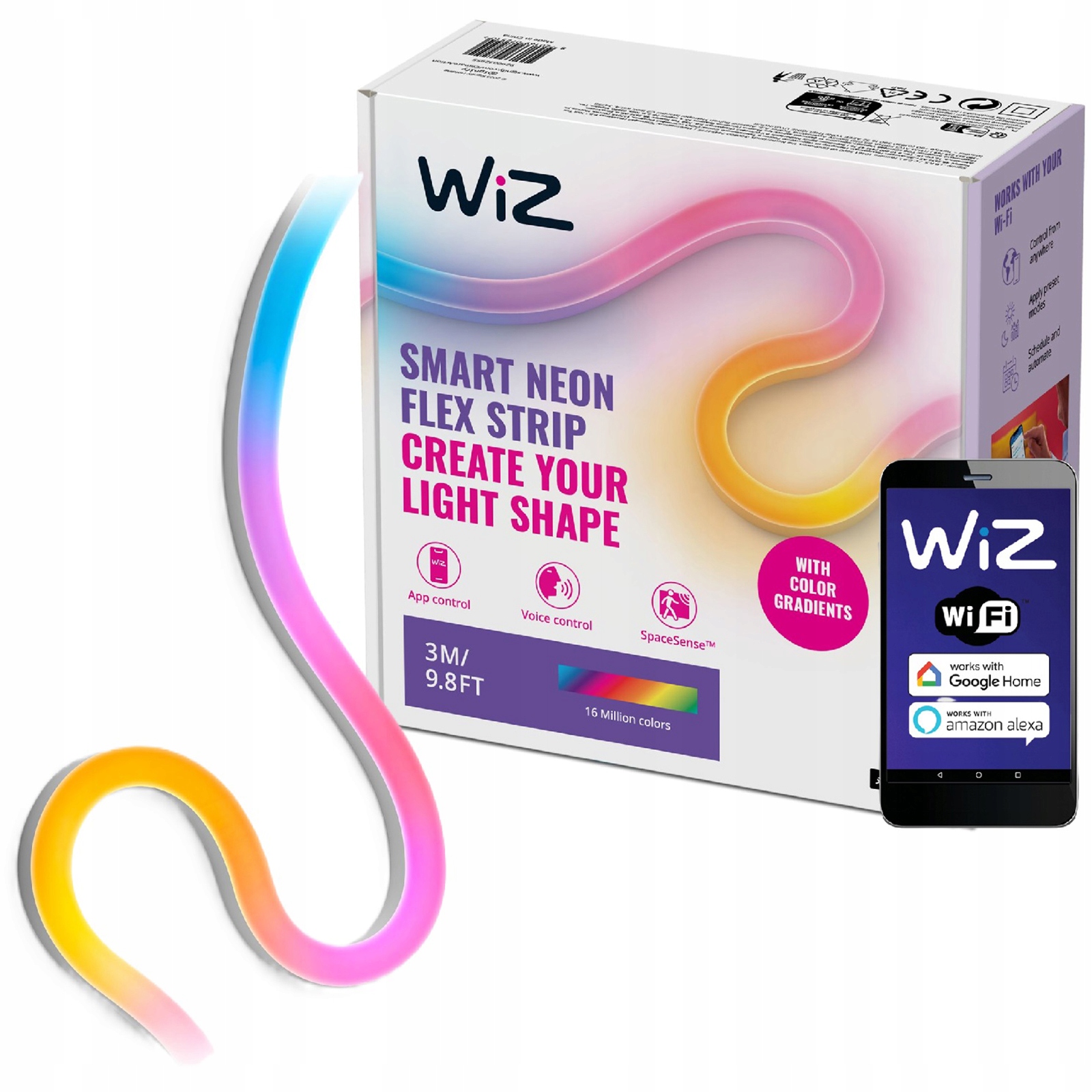 Led pásik Neon 3 m Viacfarebný Rgb Cct Napájací Zdroj Smart WiFi Aplikácia WiZ