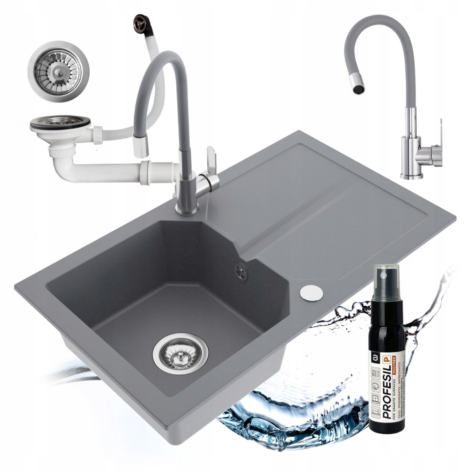 Granitový Jednokomorový Drez Kenzo Súprava Sifón Batéria Flexibilná