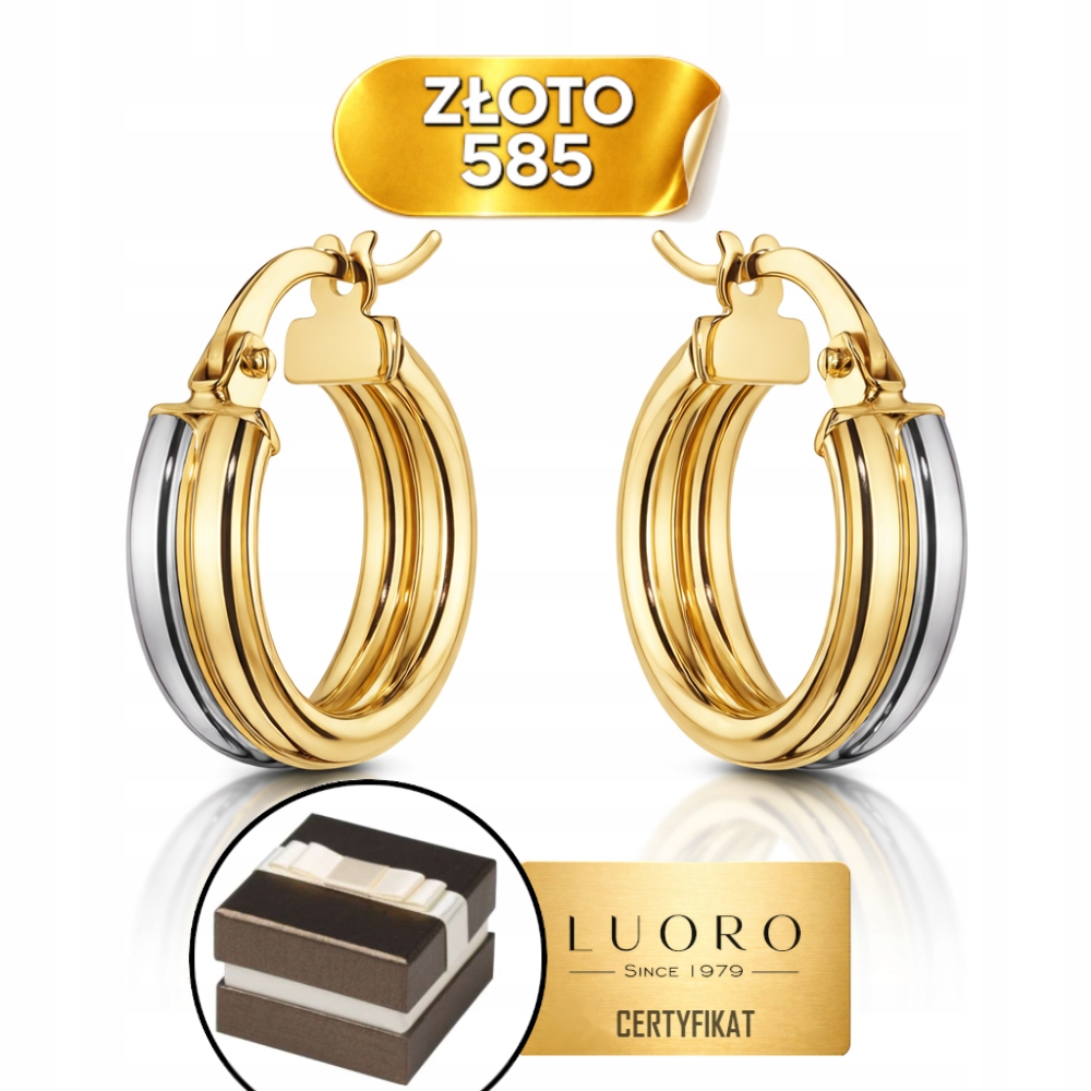 Náušnice Zlaté 585 14K Dvojité Kroužky Žluté A Bílé Zlato 14 MM Angliels