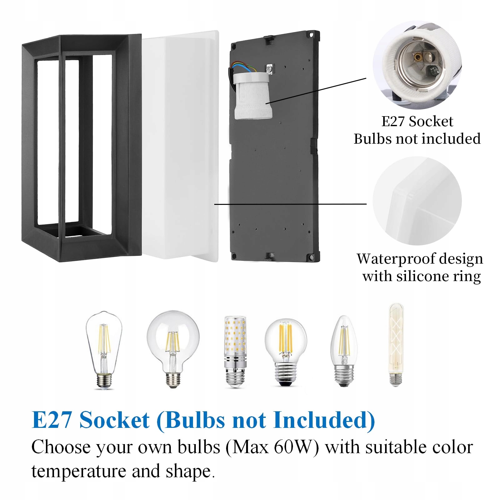 KLIGHTEN Nowoczesna Lampa Ścienna Zewnętrzna E27 IP65 Czarna — miniatura 2