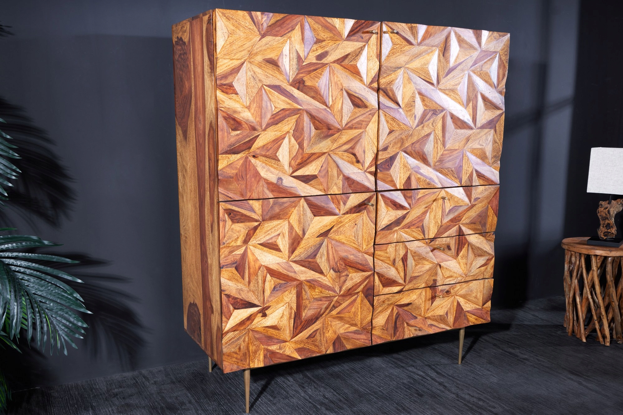 Wysoka komoda Stone Finish 140cm Sheesham 43454 EAN (GTIN) 4251854732685