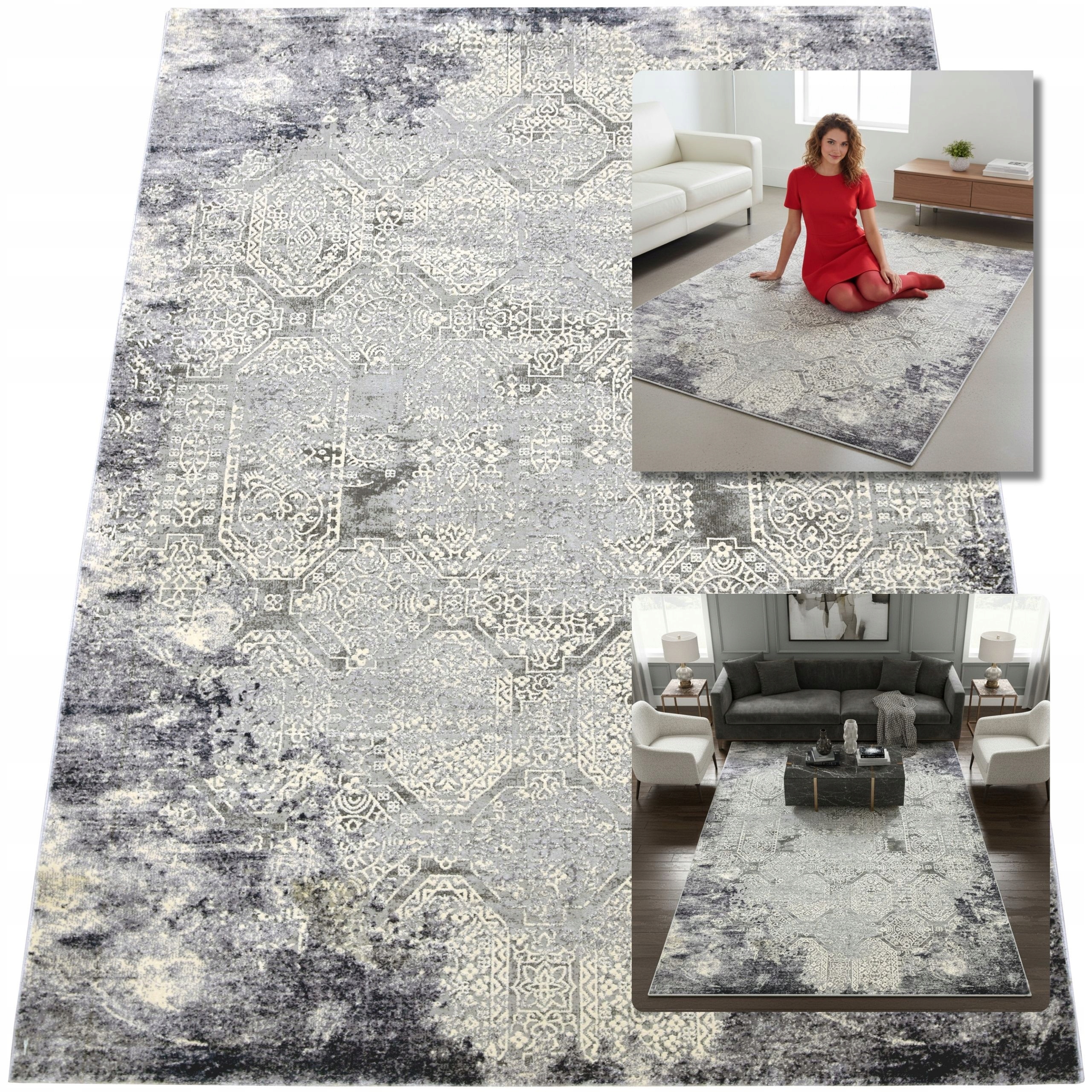 Koberec 140x200 cm Klasický Šedý Valencia Koberce Do Obývacího Pokoje Glamour Boho