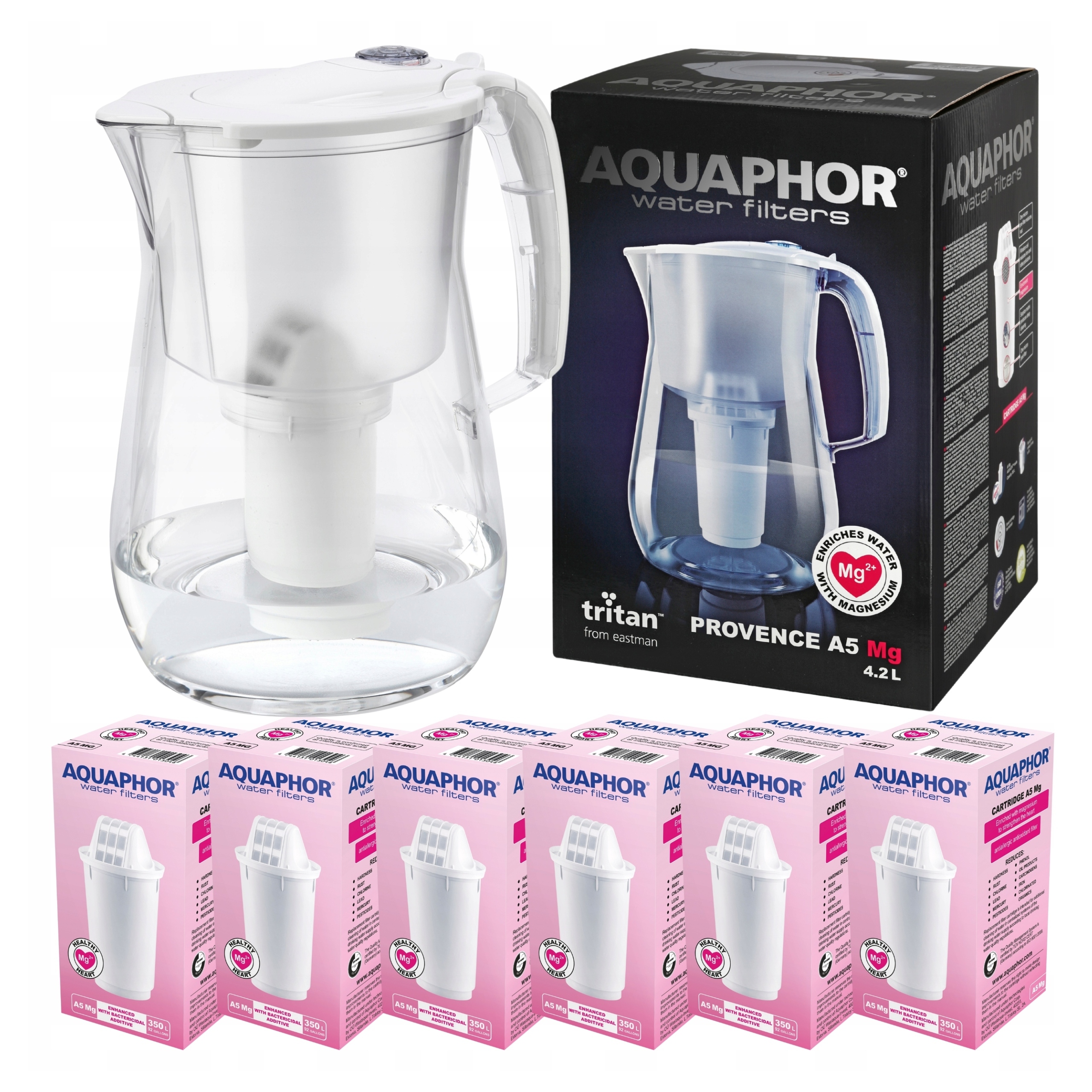 Filtrační Konvice na vodu Aquaphor Provence 4,2L Bílá 6 filtrů A5 Mg