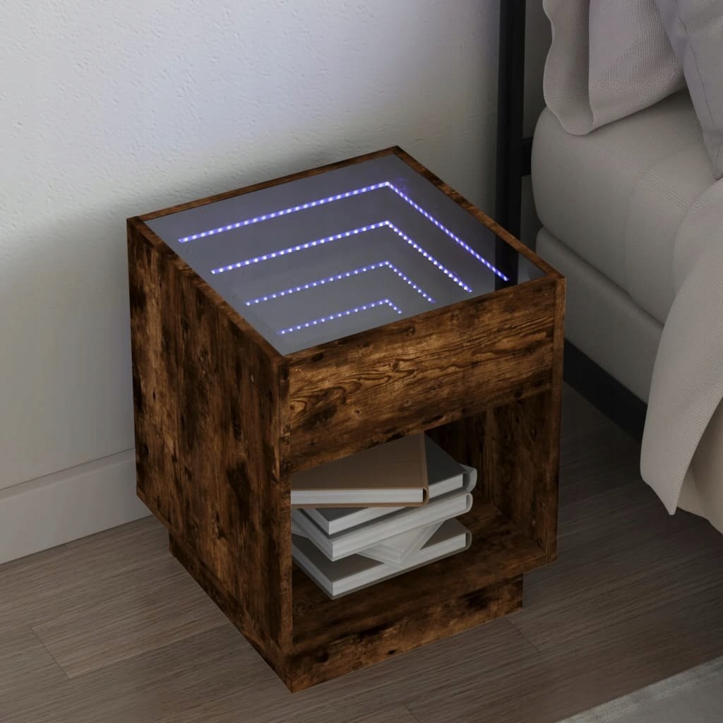 Nočný stolík s Led Infinity, hnedý dub, 40x40x50 cm