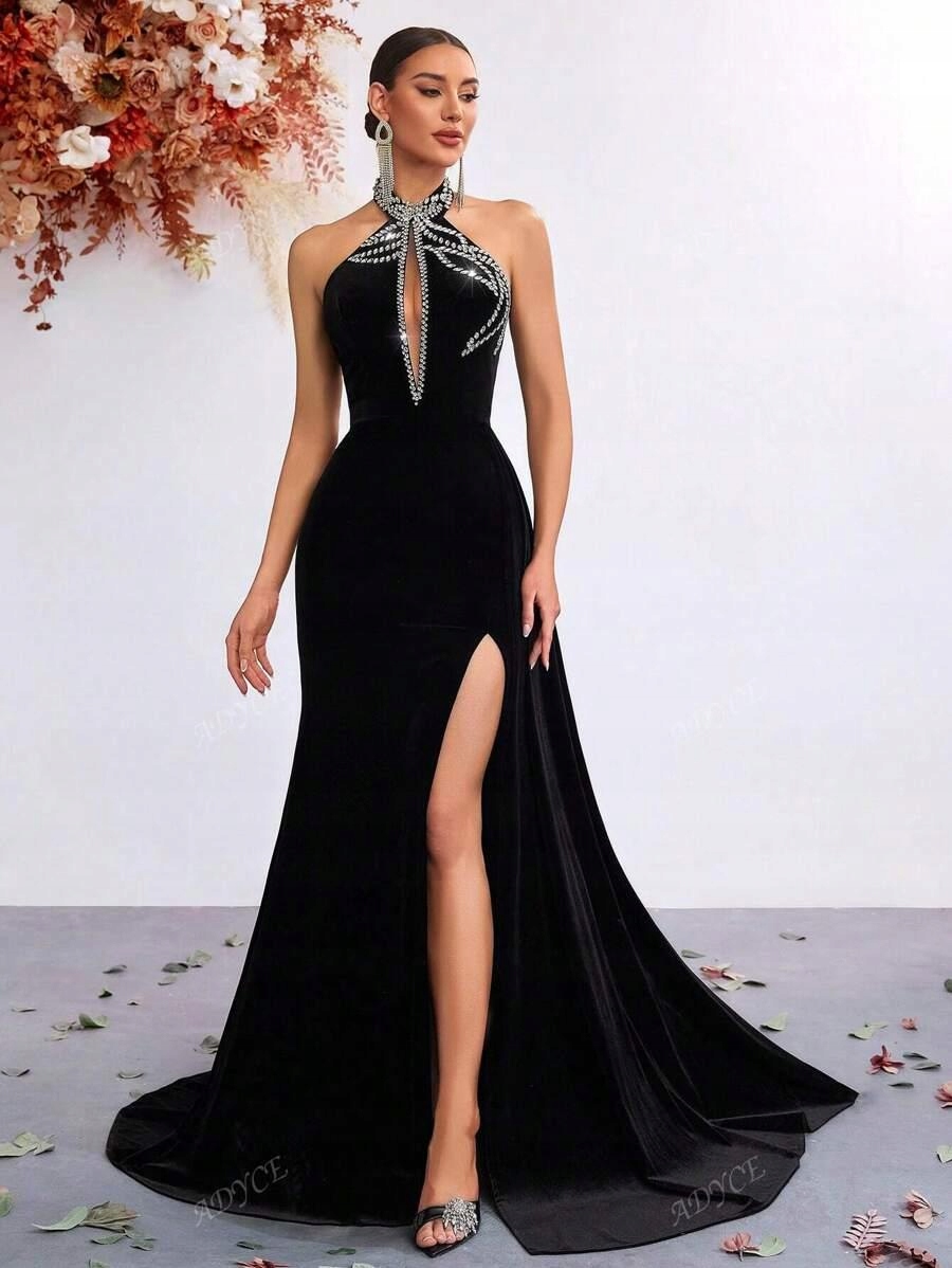 LC66304 Adyce Velurové Šaty Na Silvestra Zdobené (7) M