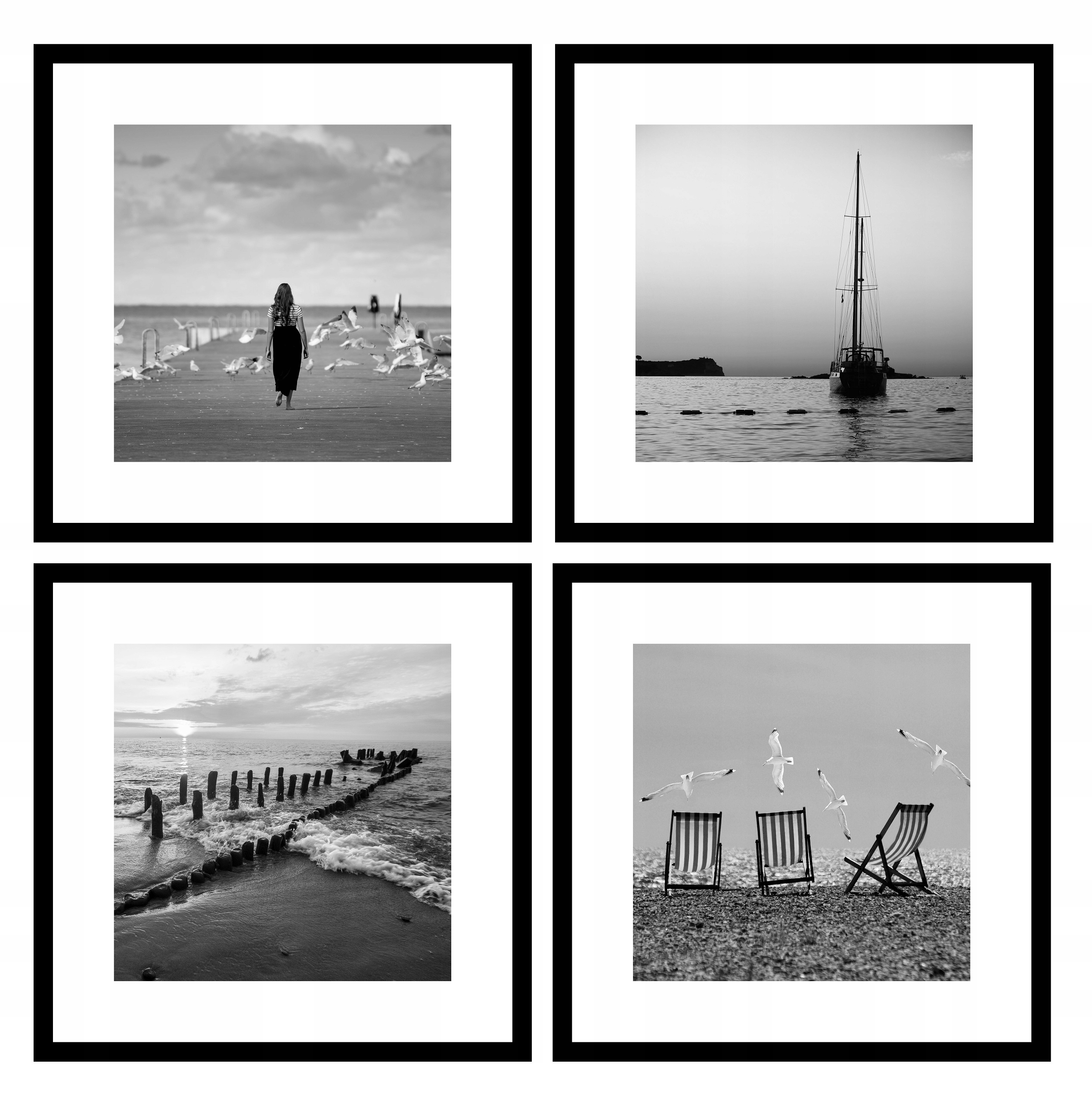 

Nowoczesny Zestaw 4 Obrazy W Ramie seria Morska