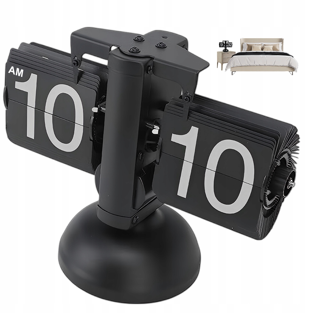 Stojací Klapkový Hodinový Stroj 24H, Ideální Dárek, Minimalistický Styl, Černá Barva