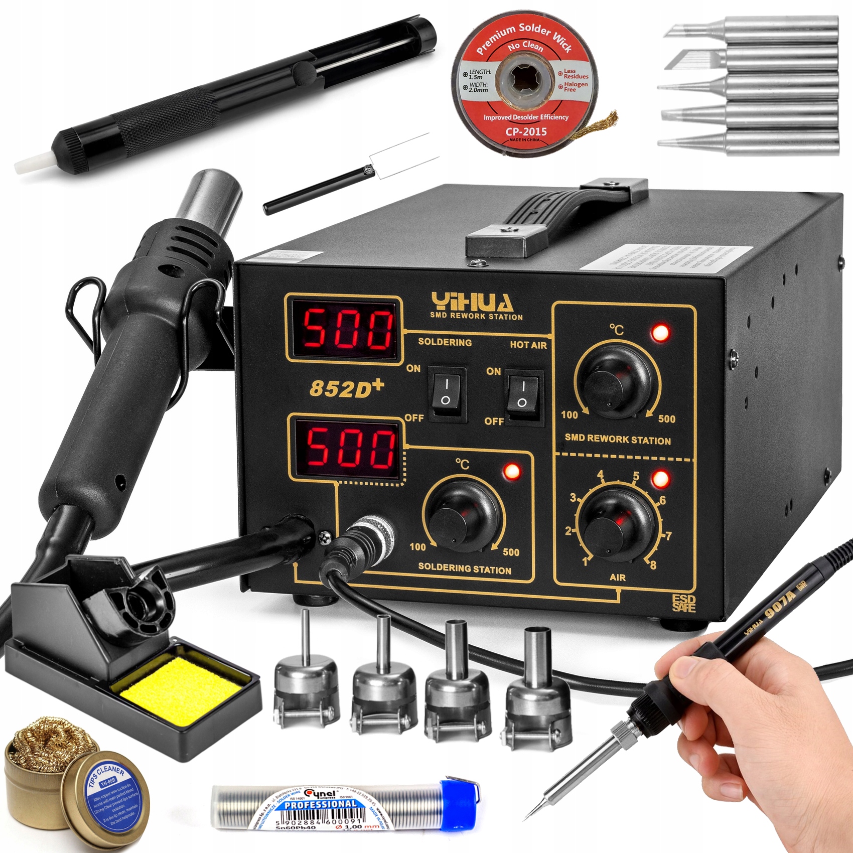 852D+ Stacja Lutownicza 700W Hot-air Zestaw Lutowniczy Lutownica Grotowa Hq