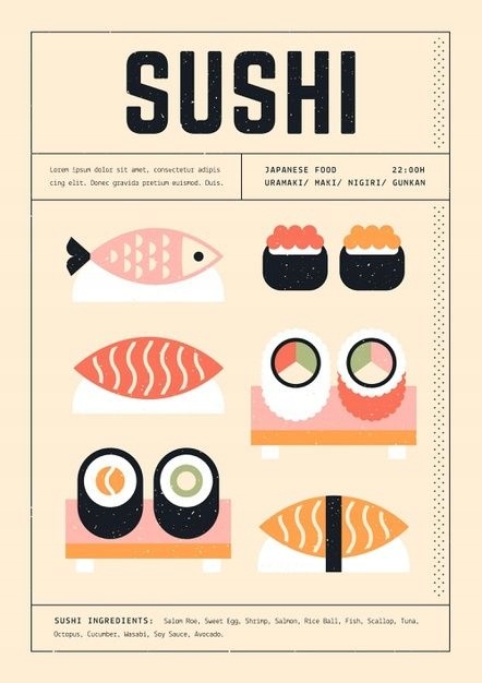 Plakat Sushi Art Poster Vintage Retro 90x60 cm
