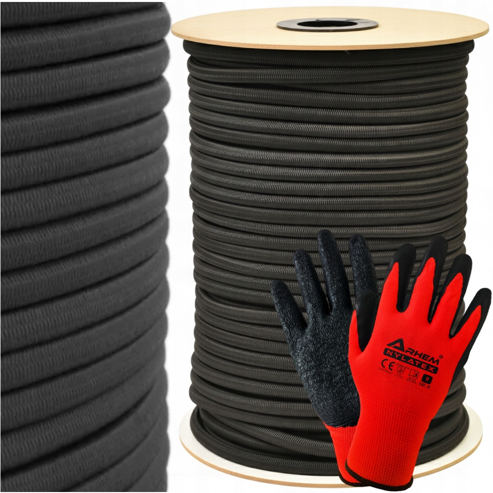 Lina Gumowa elastyczna mocująca Ekspandor 10mm do plandek 20m Rękawice