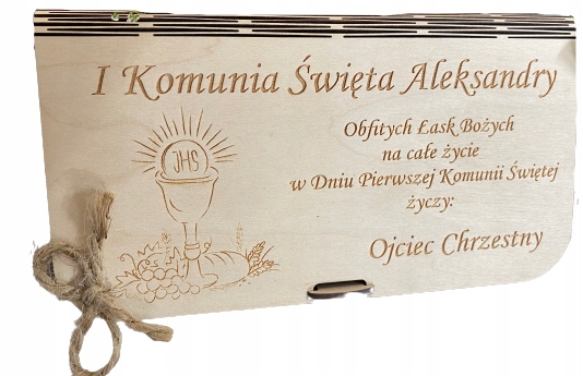 

Pudełko na pieniądze Komunia grawer drewno