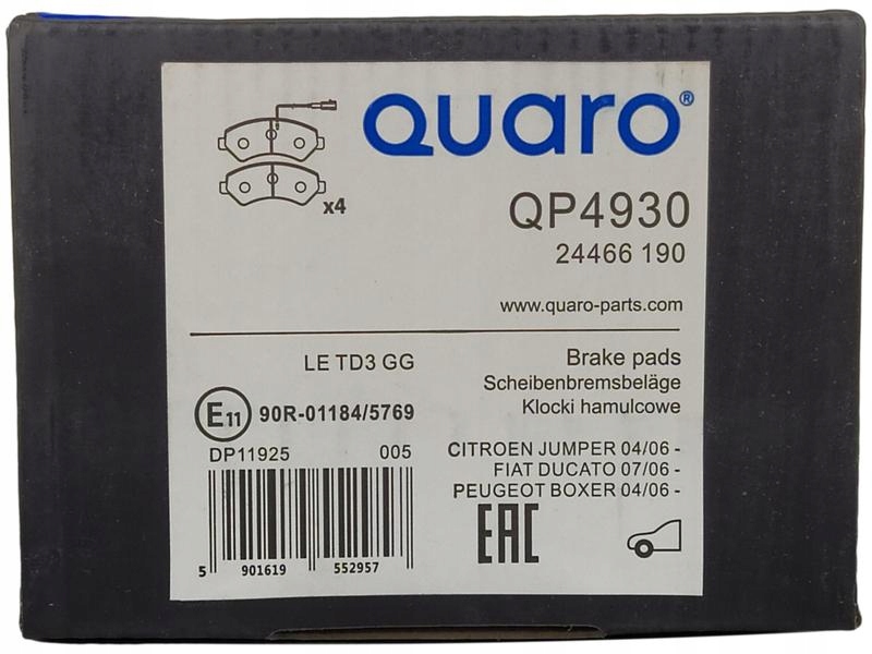 QUARO KLOCKI HAMULCOWE PRZÓD QP4930 Producent części Quaro