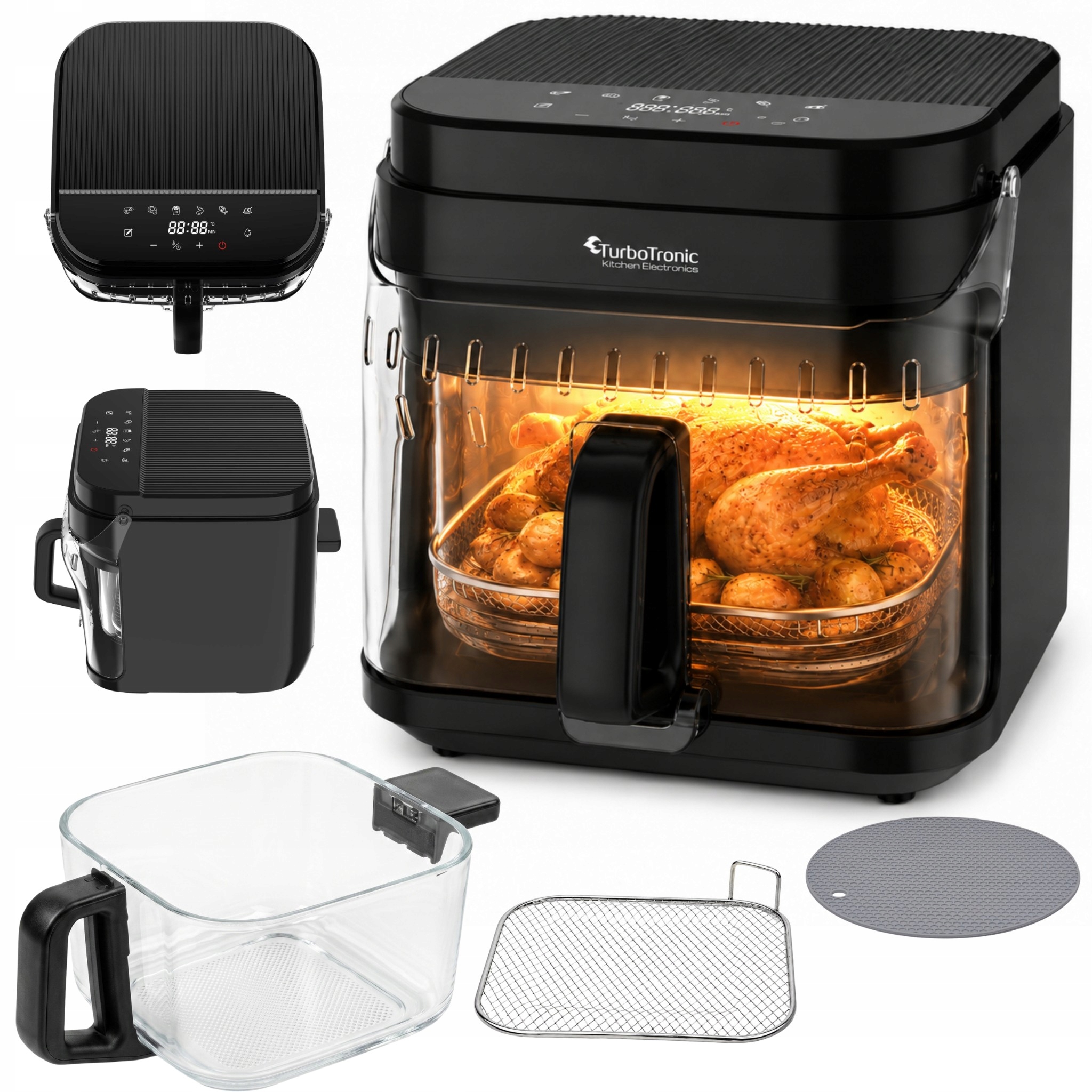 Teplovzdušná fritéza Air Fryer sklenený kôš 5,5 L 1200 W