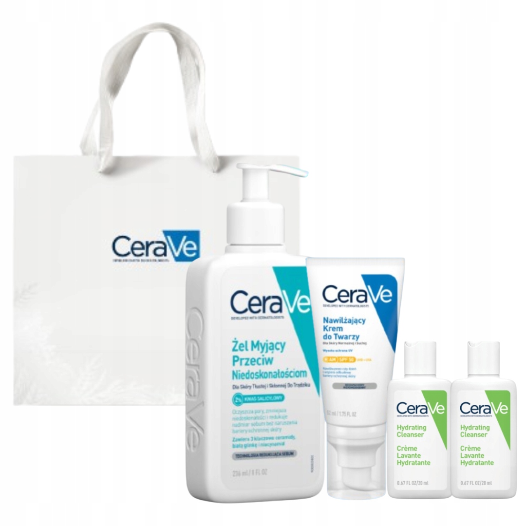 CeraVe Nawilżający Krem do Twarzy Spf 50 52ml, Żel Myjący 236 ml