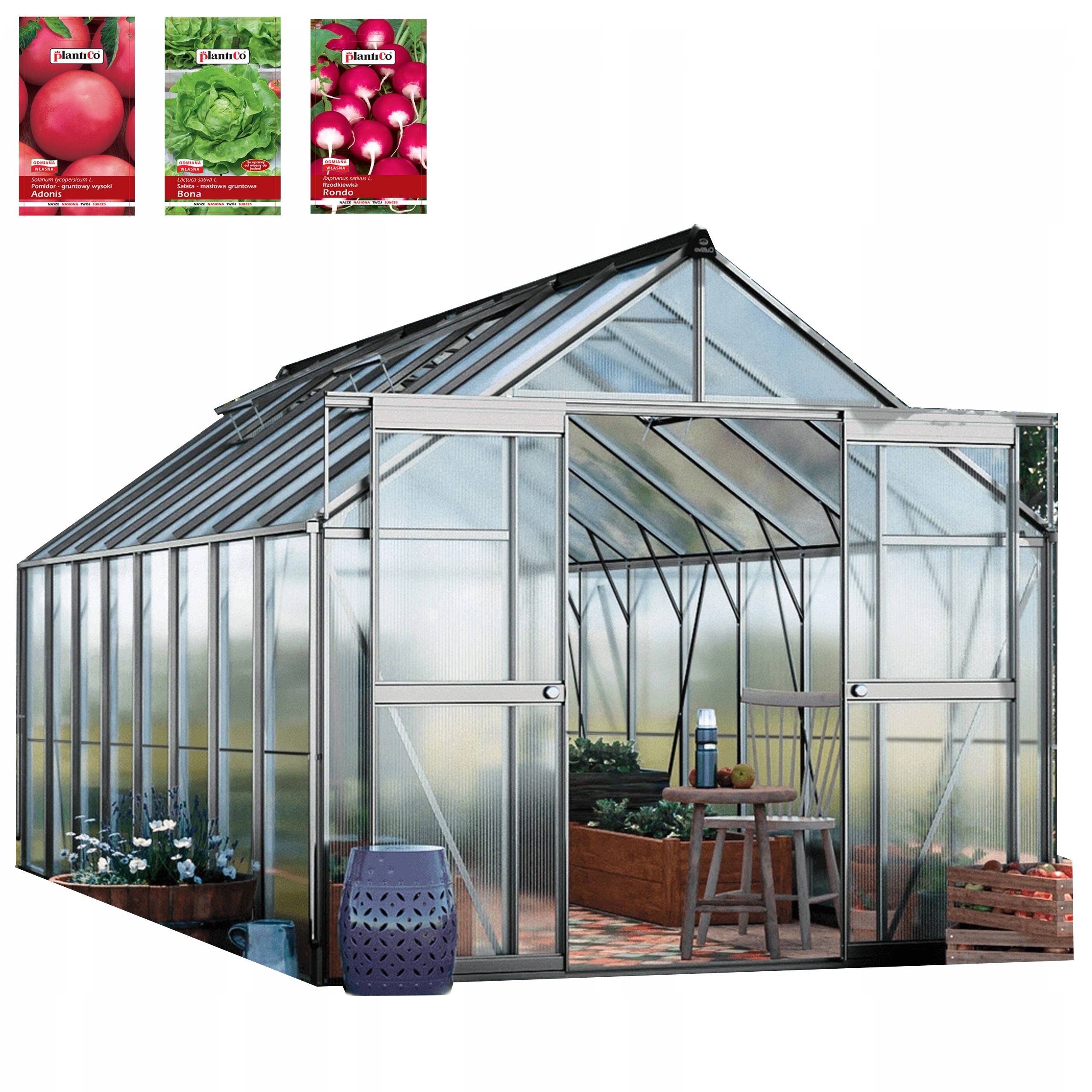 Zahradní skleník z polykarbonátu 5x3 Výsuvný Silný 489x305cm 3x5 Stříbrný