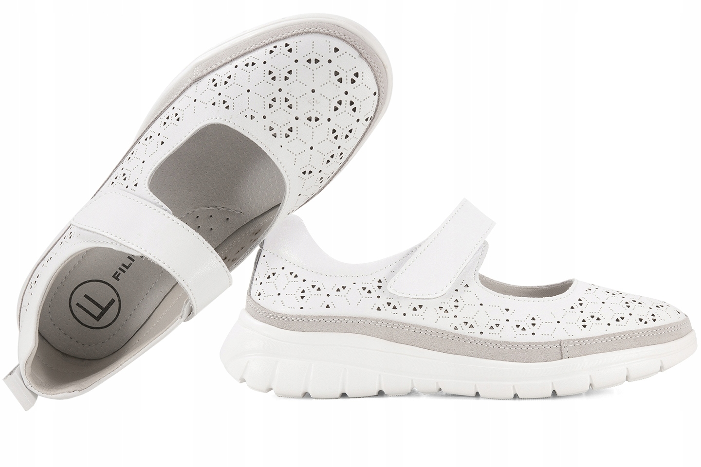 Filippo DP6073 Dámské Ažurové Polobotky Kůže Suchý Zip bílé