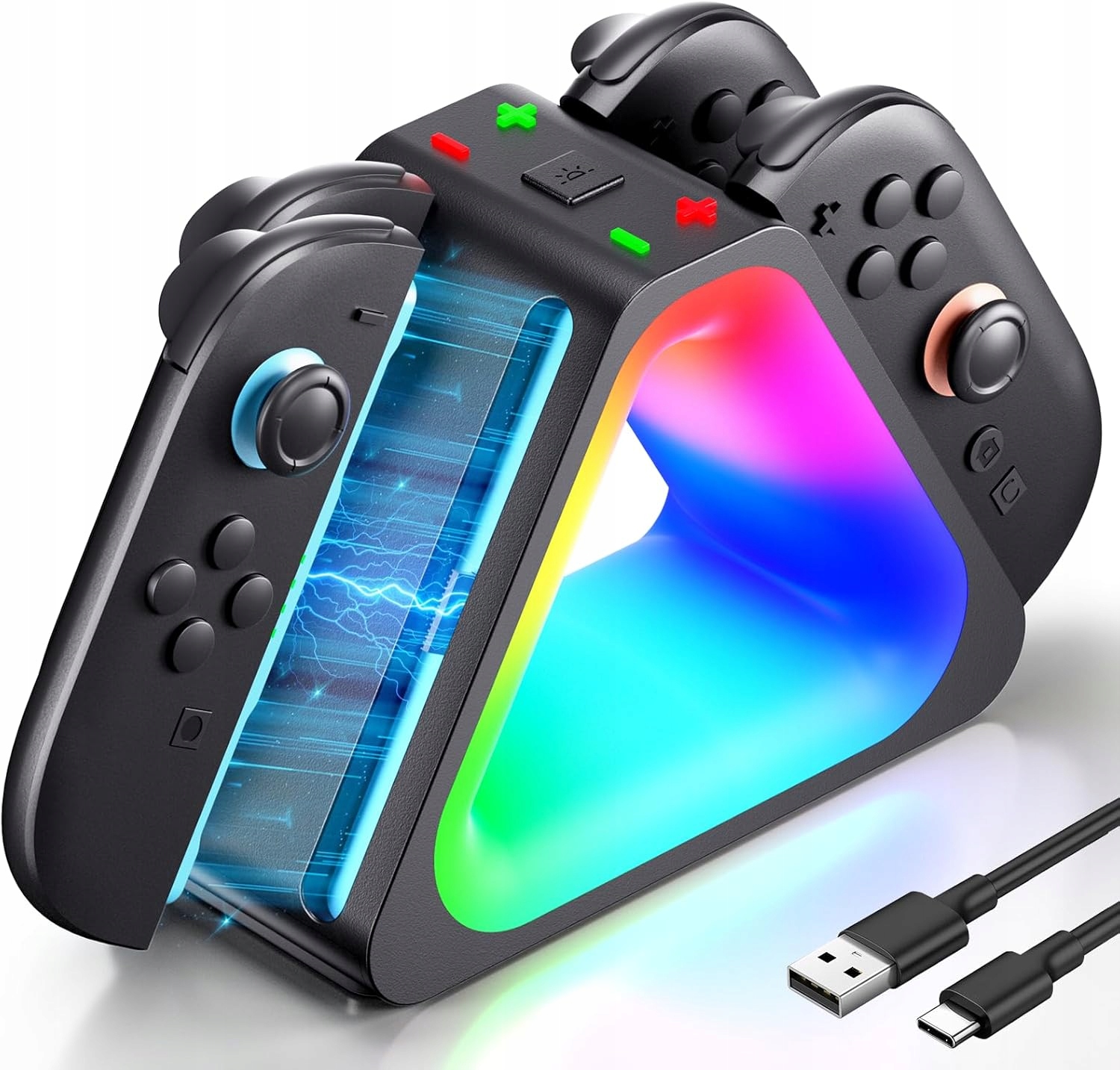 Ładowarka Kontrolerów Switch 2 4 Pady 4w1 RGB LED Magnetyczna