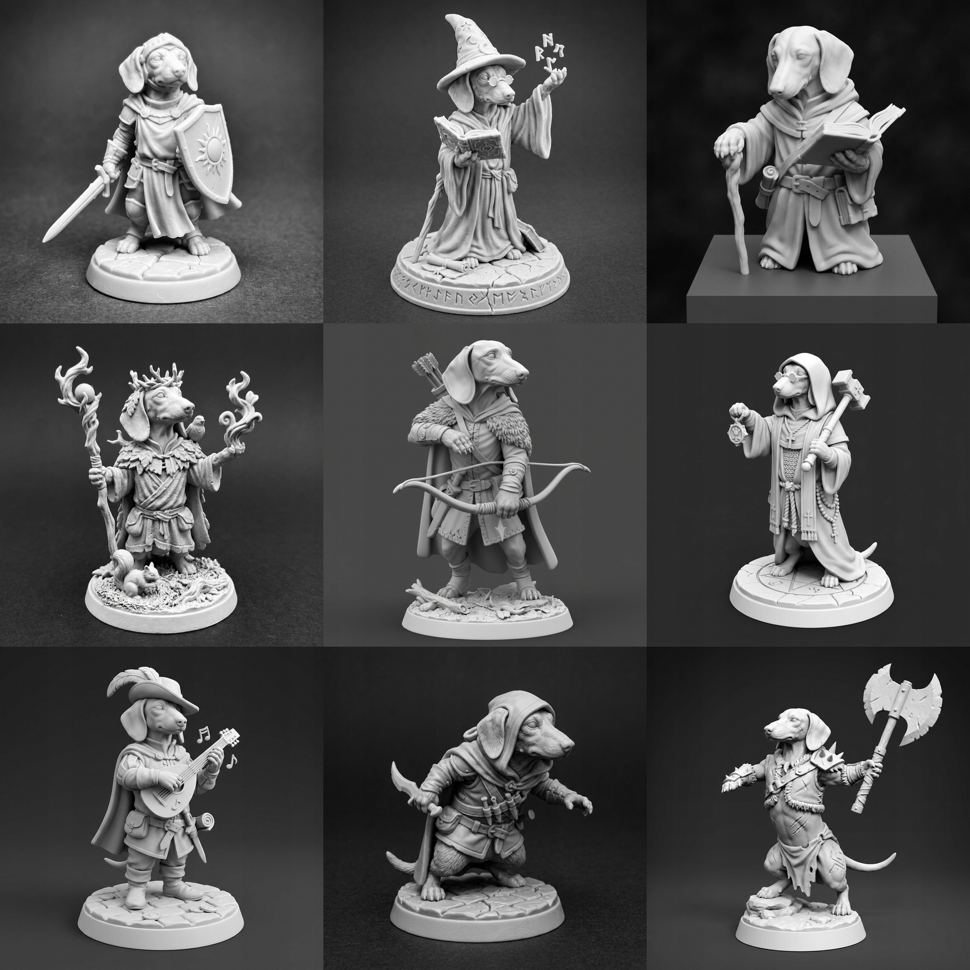 Sada figurek jezevčíků 9 kusů 32 mm modely Rpg DnD